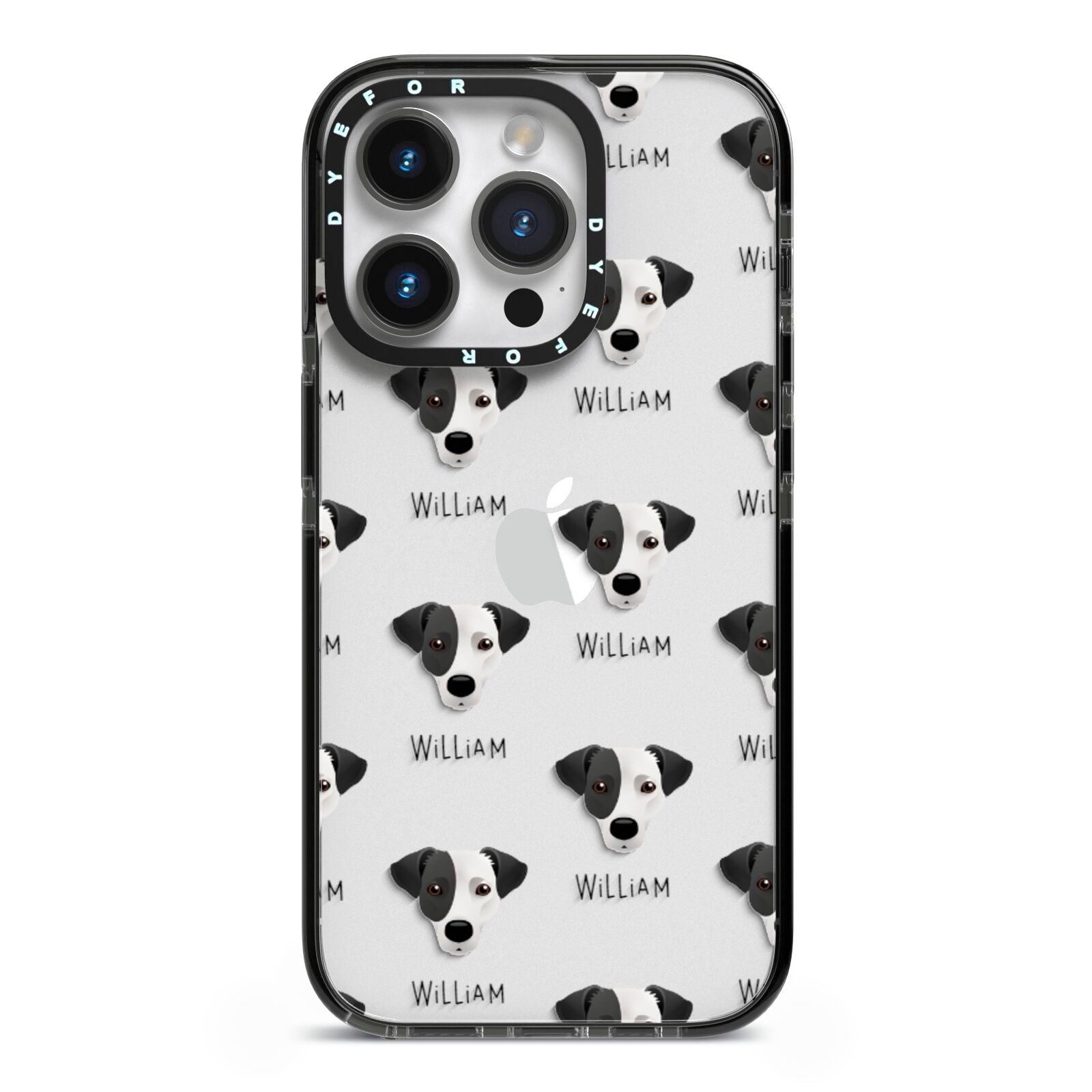 Jack Russell Terrier Icon with Name iPhone 14 Pro Black Impact Case on Silver phone