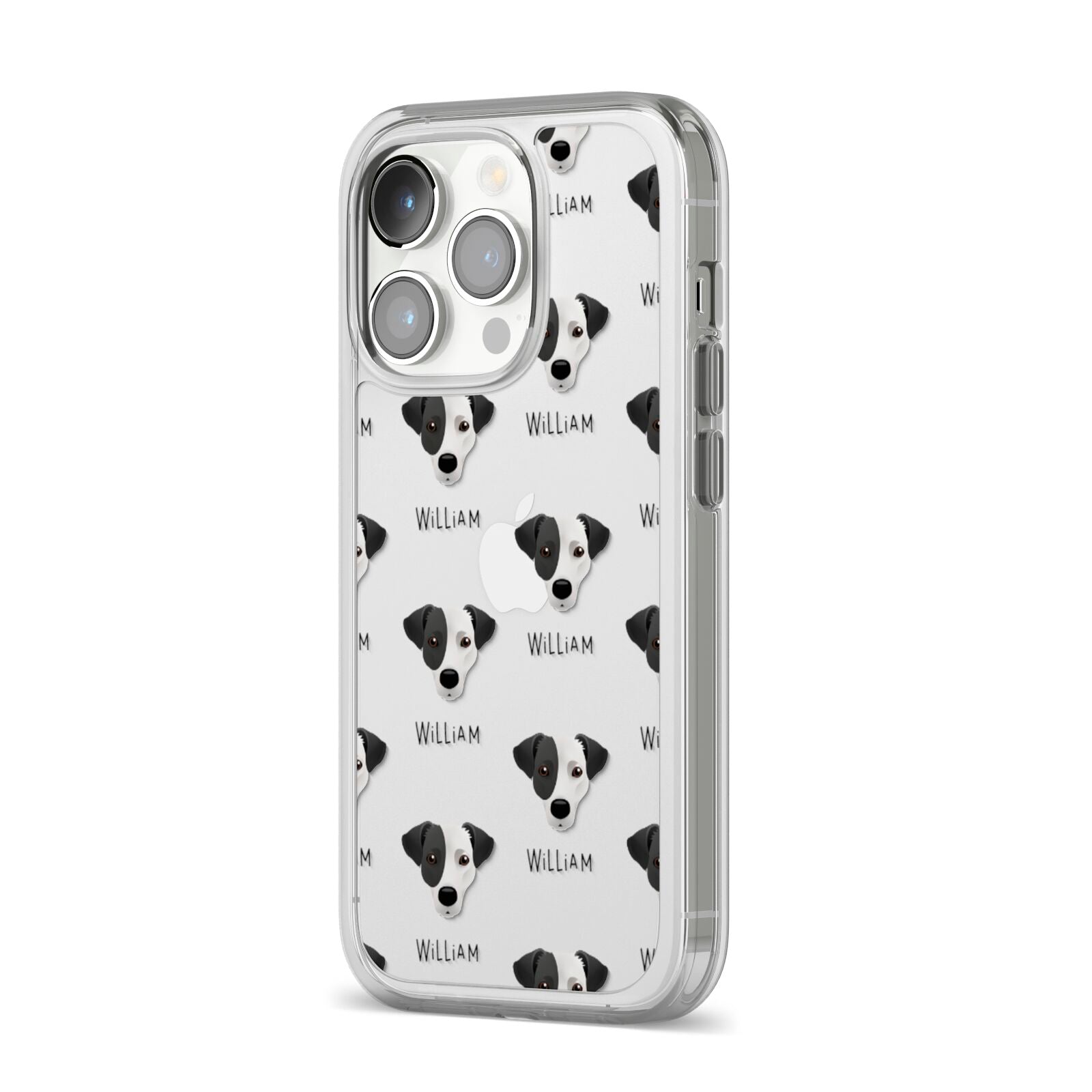 Jack Russell Terrier Icon with Name iPhone 14 Pro Clear Tough Case Silver Angled Image