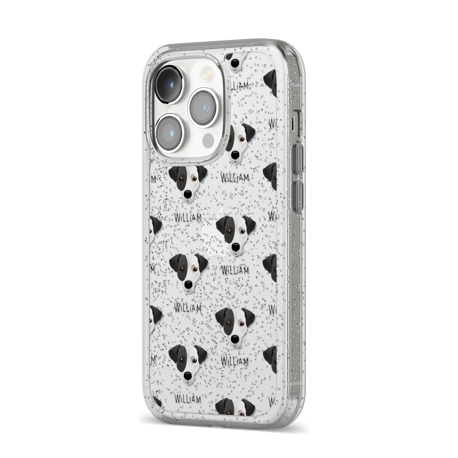 Jack Russell Terrier Icon with Name iPhone 14 Pro Glitter Tough Case Silver Angled Image