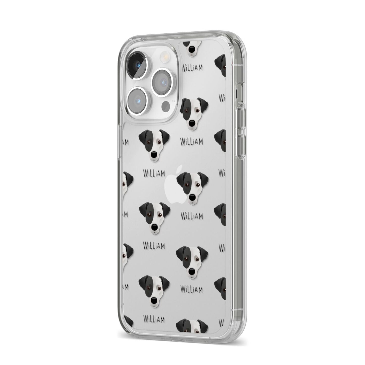 Jack Russell Terrier Icon with Name iPhone 14 Pro Max Clear Tough Case Silver Angled Image
