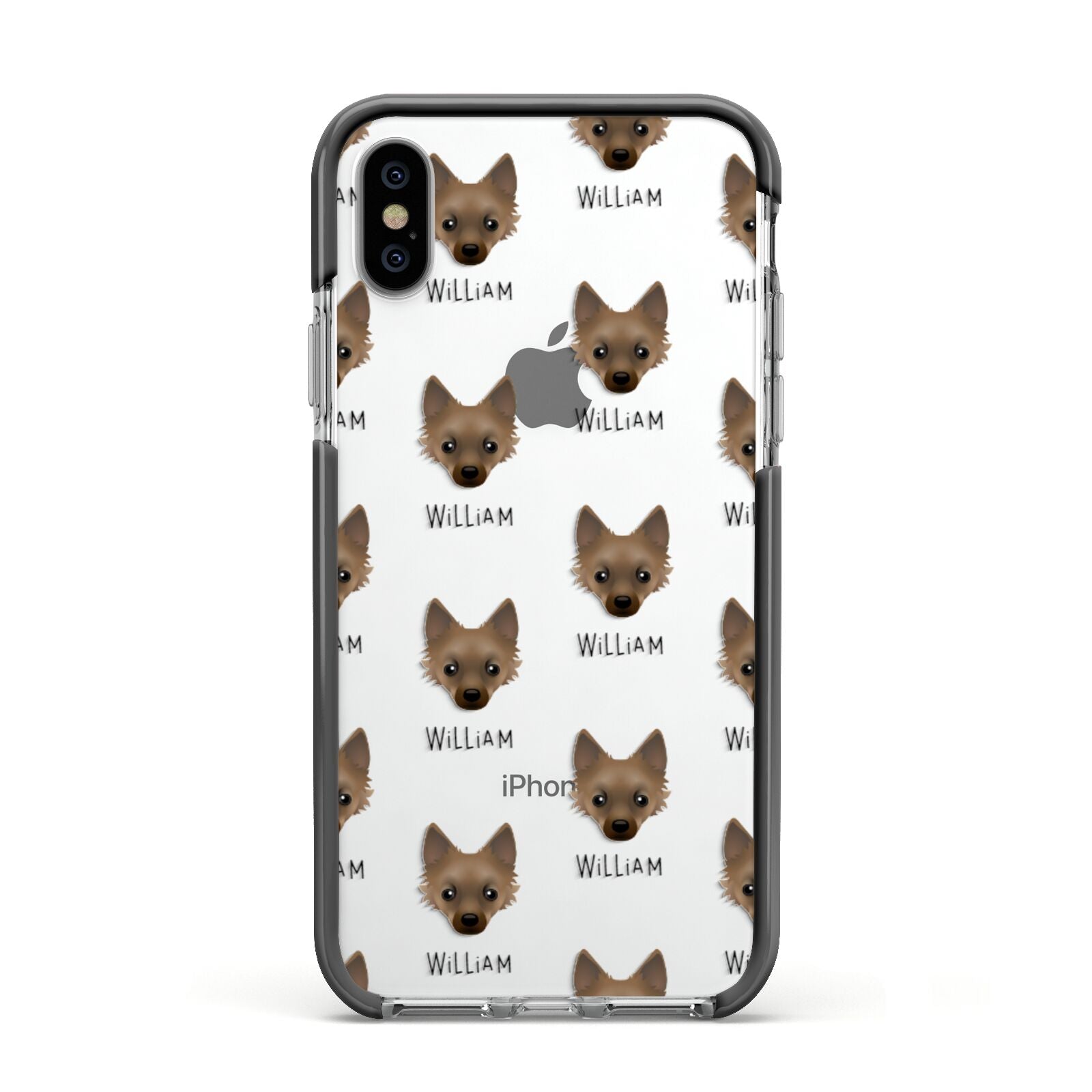 Jackahuahua Icon with Name Apple iPhone Xs Impact Case Black Edge on Silver Phone