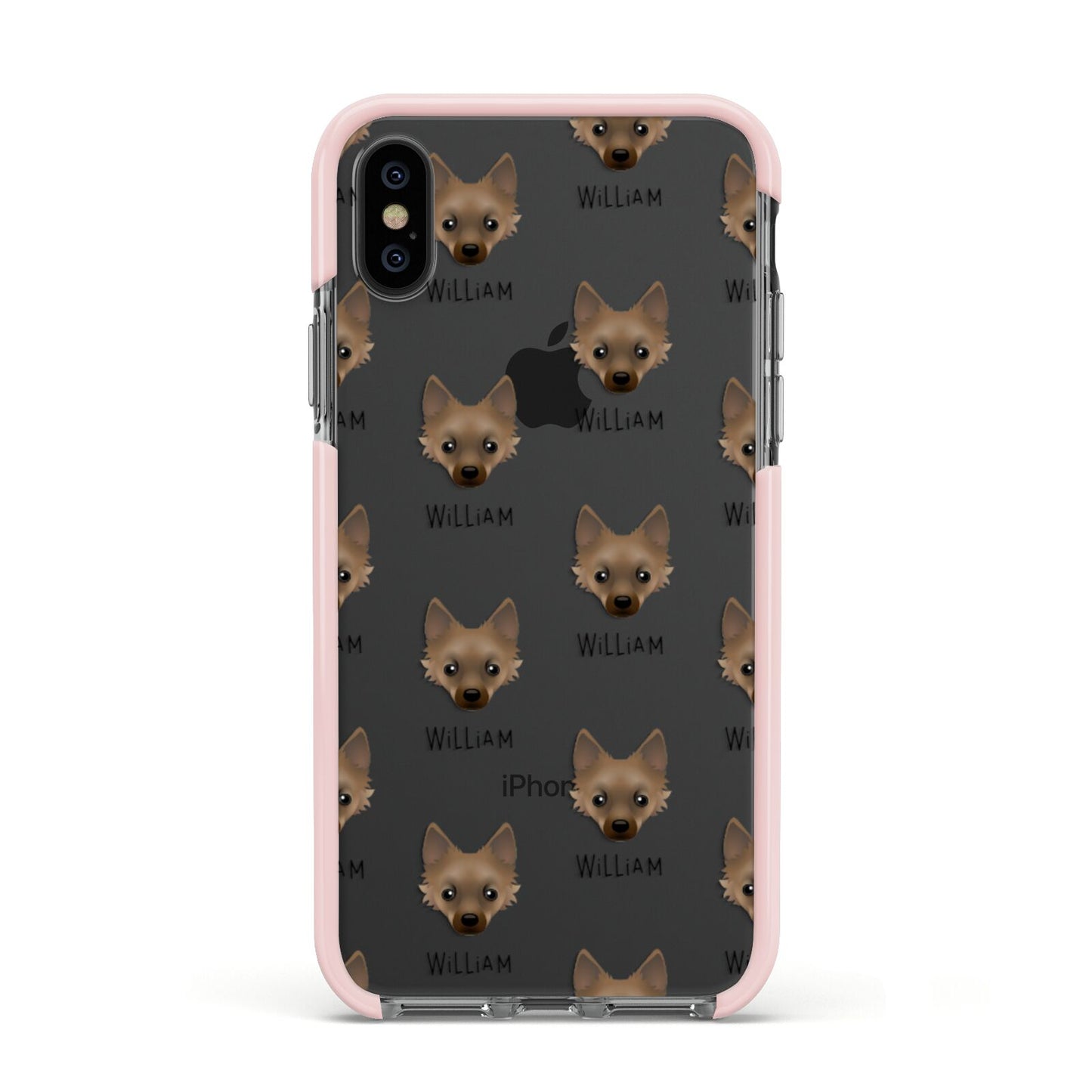 Jackahuahua Icon with Name Apple iPhone Xs Impact Case Pink Edge on Black Phone