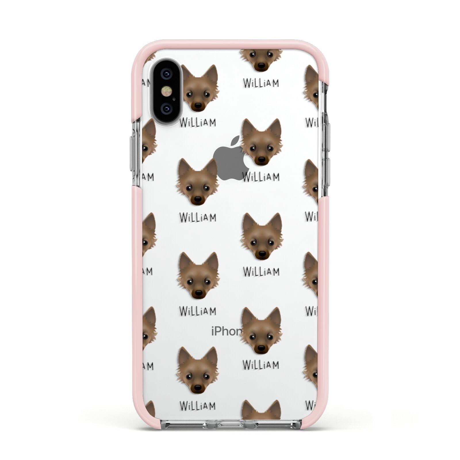 Jackahuahua Icon with Name Apple iPhone Xs Impact Case Pink Edge on Silver Phone