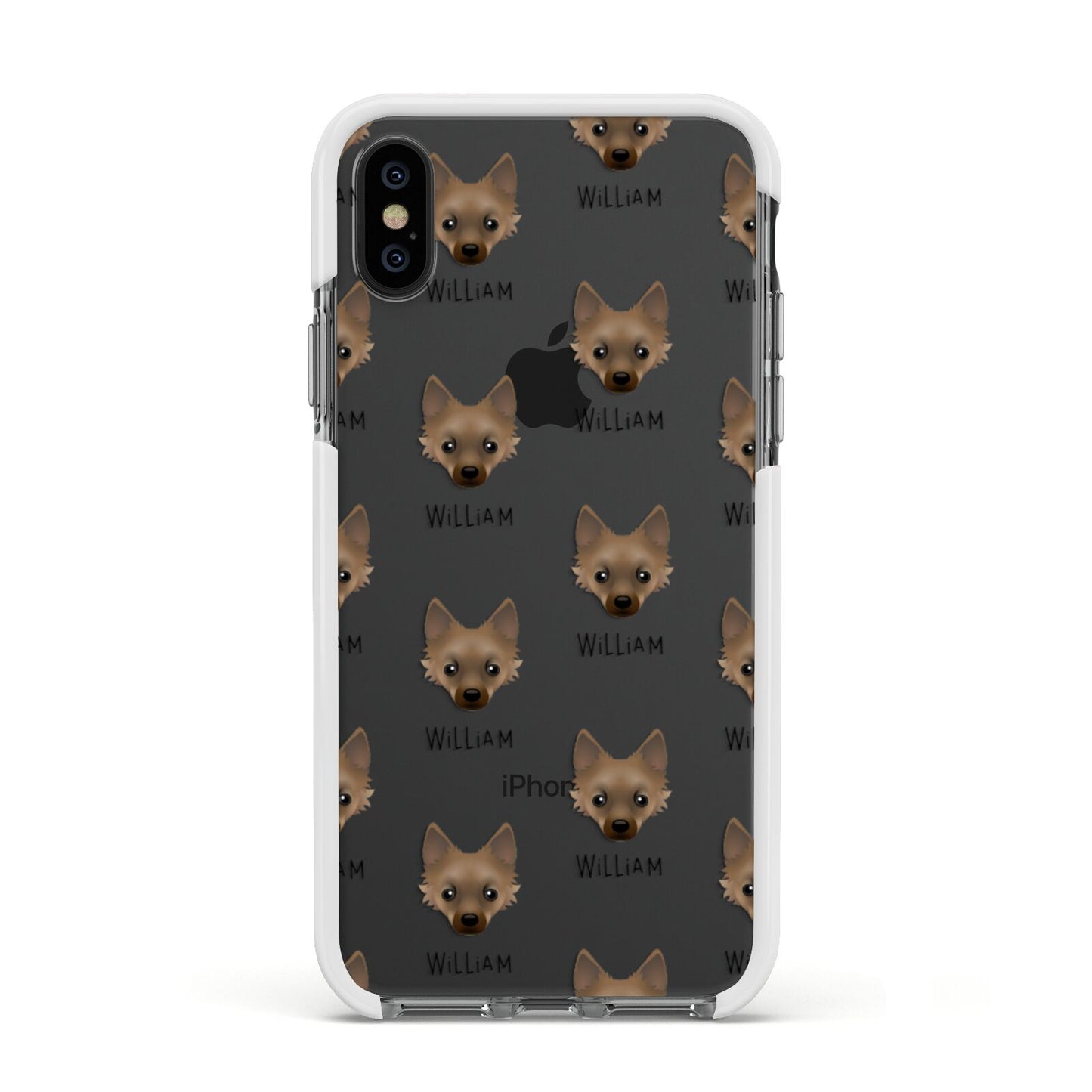 Jackahuahua Icon with Name Apple iPhone Xs Impact Case White Edge on Black Phone
