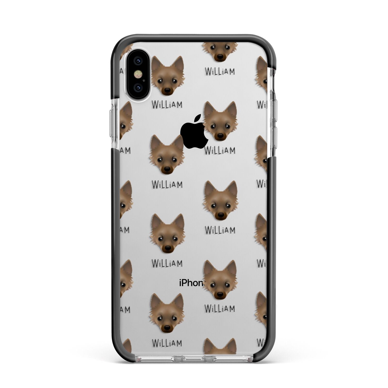 Jackahuahua Icon with Name Apple iPhone Xs Max Impact Case Black Edge on Silver Phone