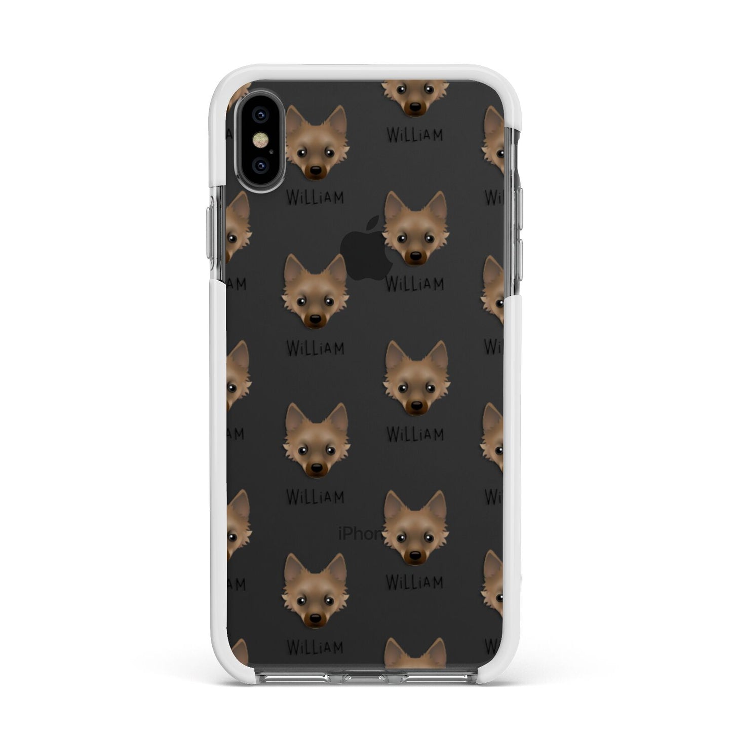 Jackahuahua Icon with Name Apple iPhone Xs Max Impact Case White Edge on Black Phone
