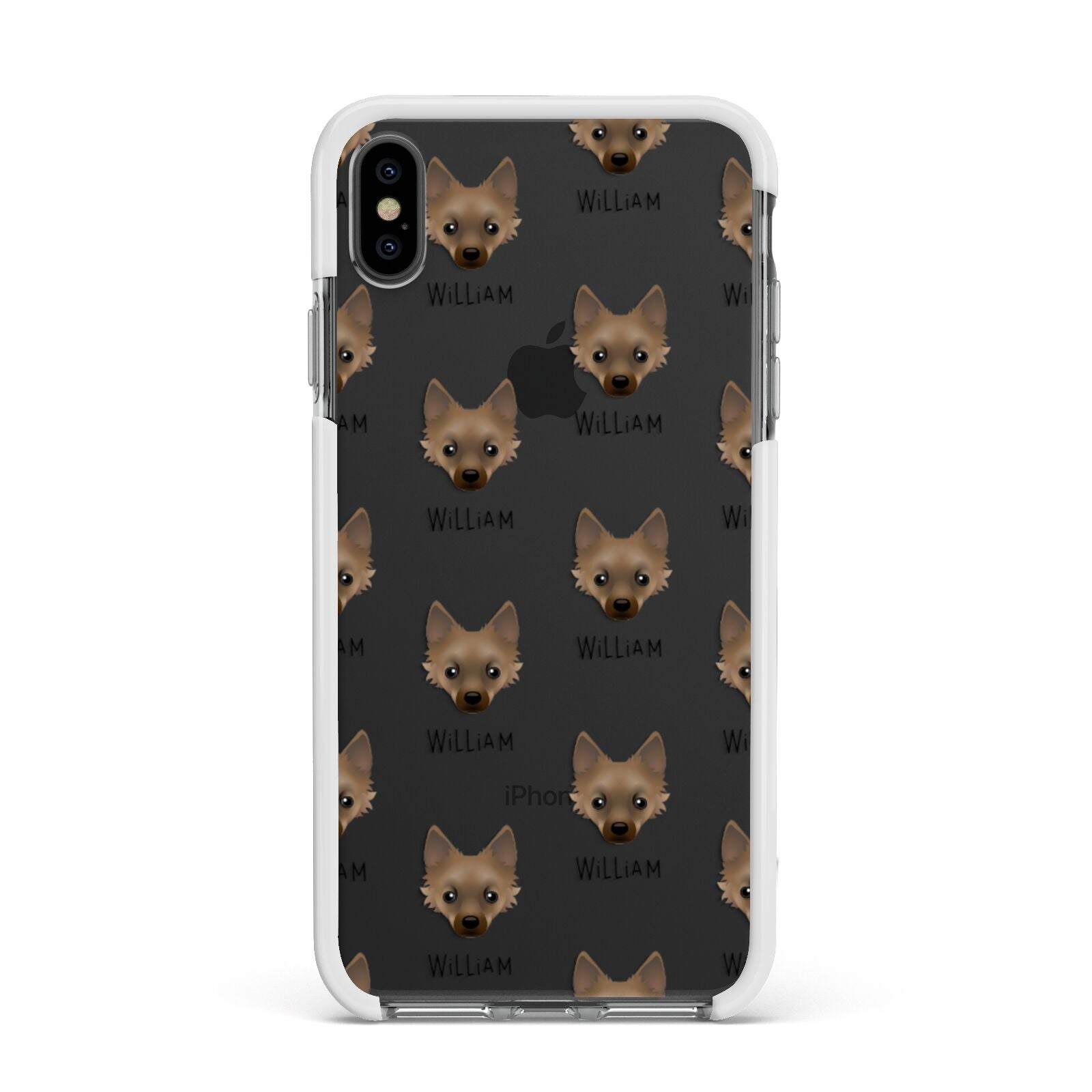 Jackahuahua Icon with Name Apple iPhone Xs Max Impact Case White Edge on Black Phone