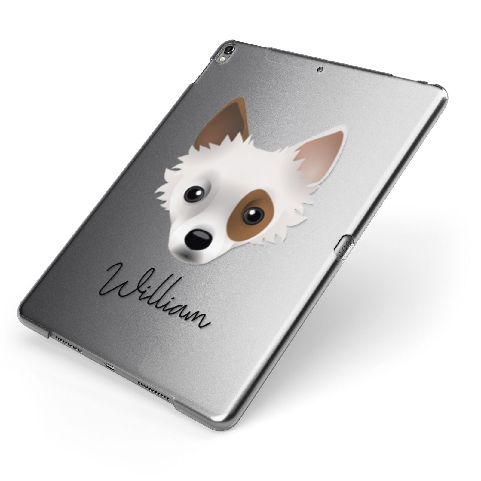 Jackahuahua Personalised Apple iPad Case on Grey iPad Side View
