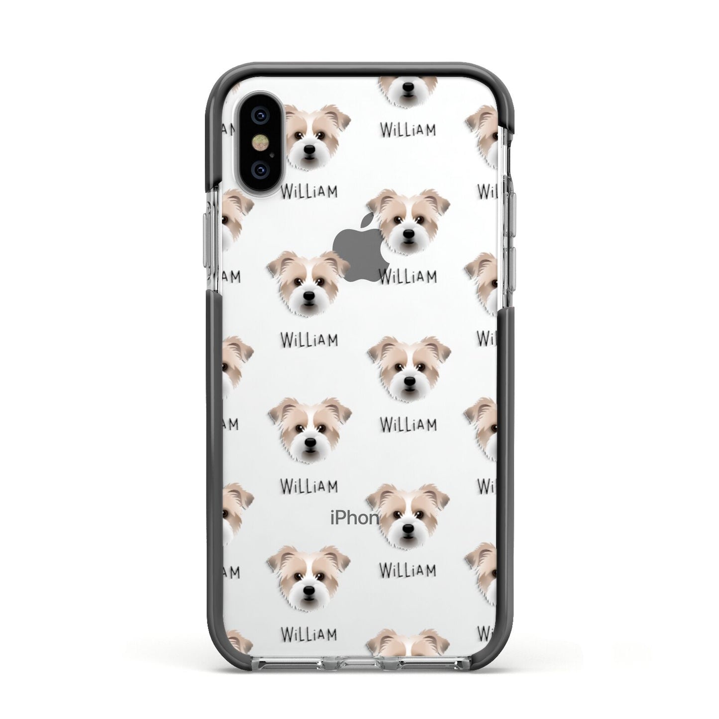 Jacktzu Icon with Name Apple iPhone Xs Impact Case Black Edge on Silver Phone