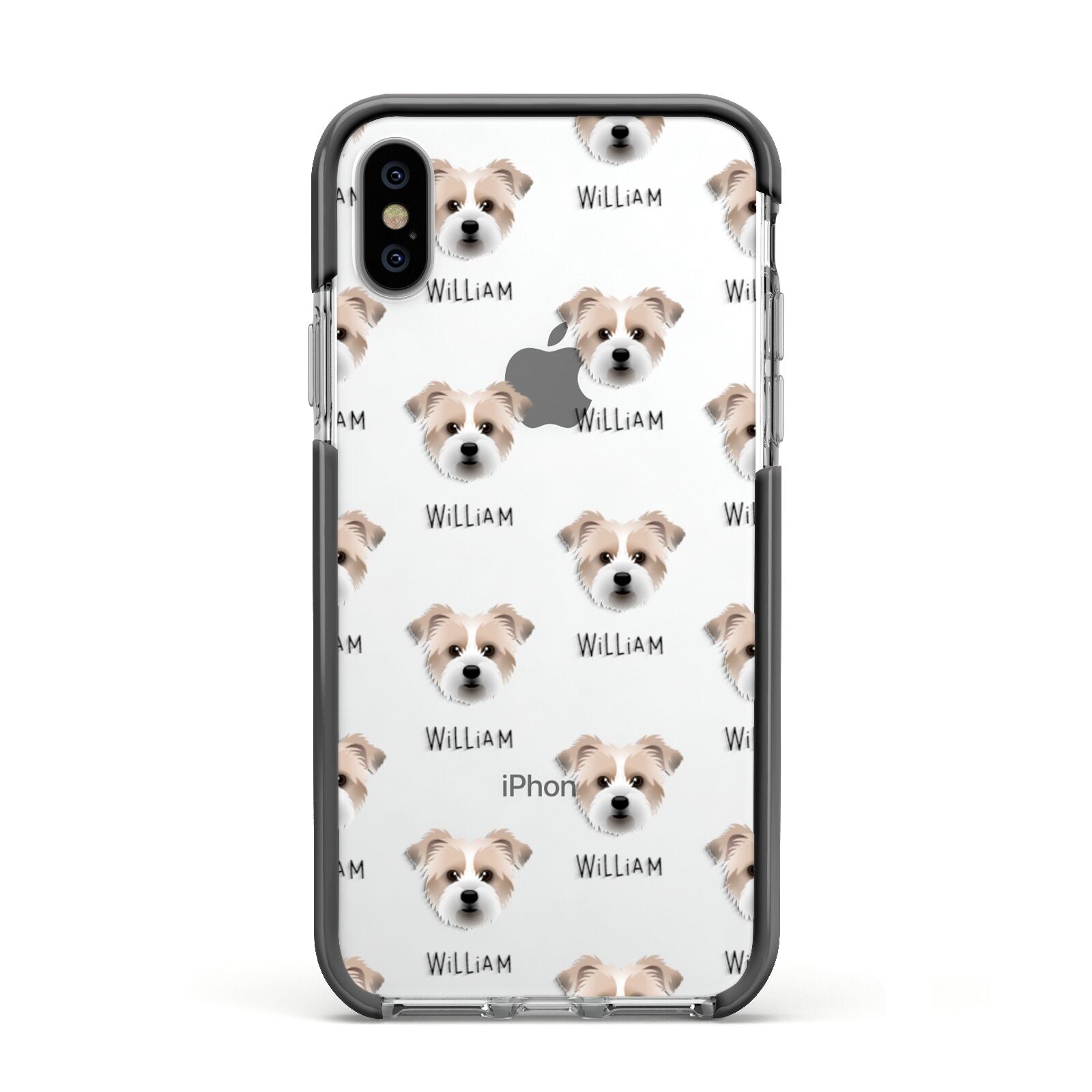 Jacktzu Icon with Name Apple iPhone Xs Impact Case Black Edge on Silver Phone