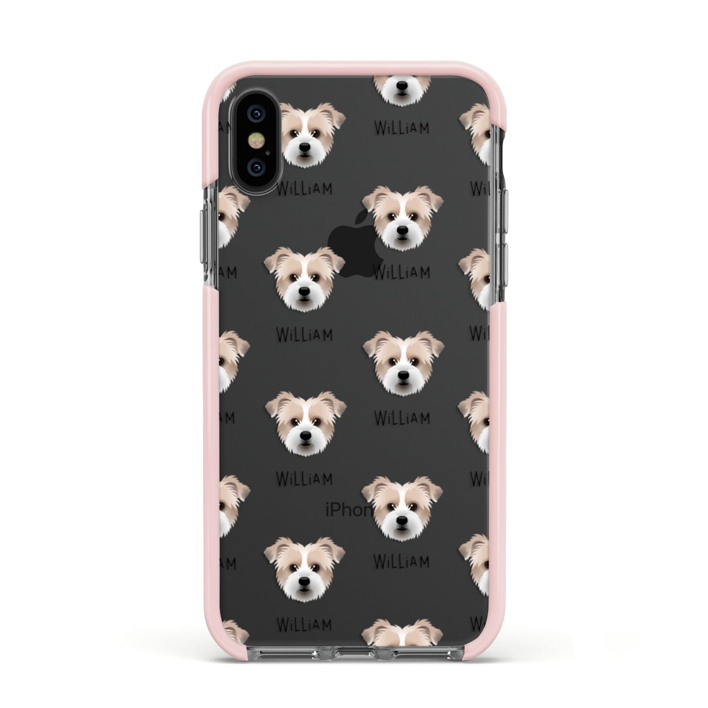 Jacktzu Icon with Name Apple iPhone Xs Impact Case Pink Edge on Black Phone