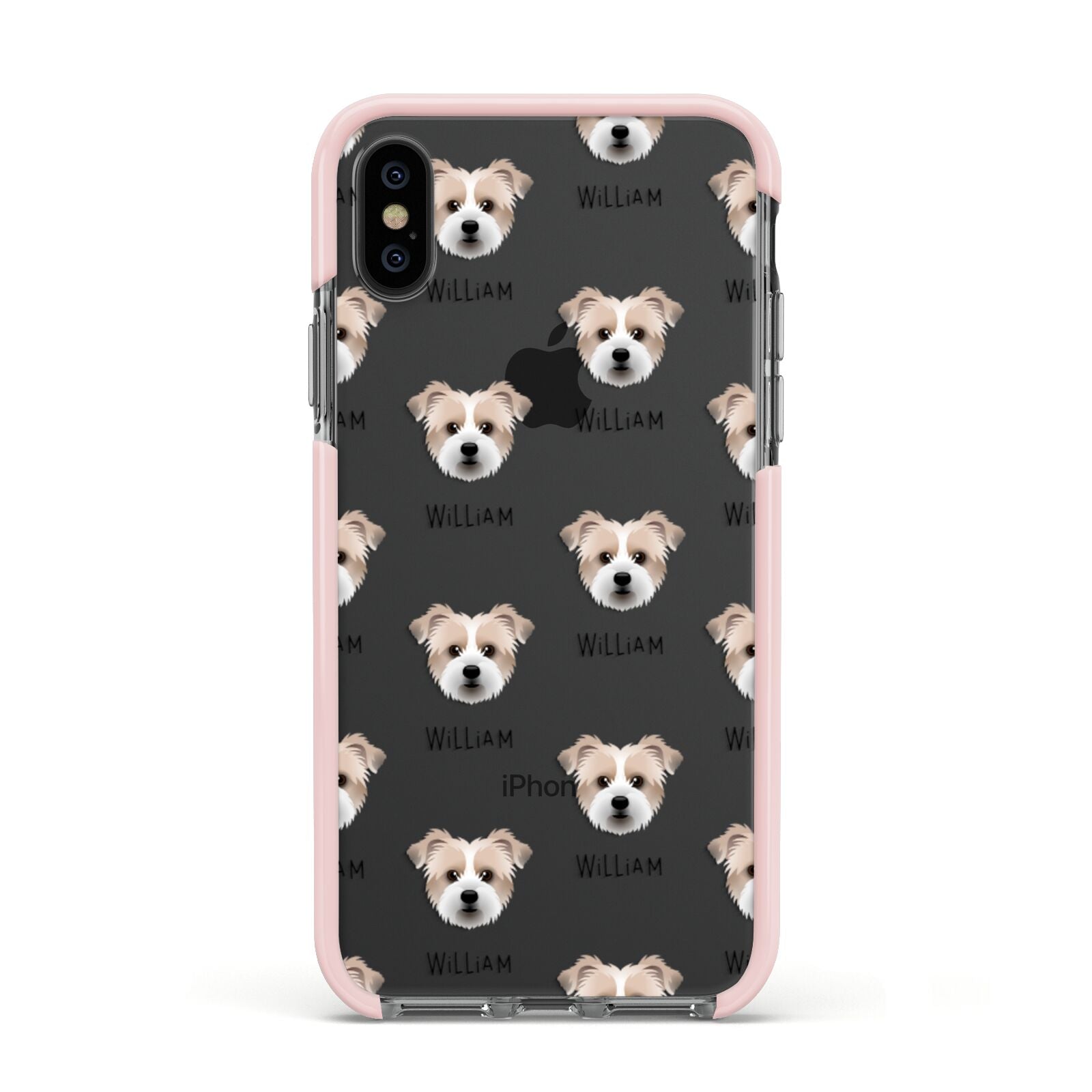 Jacktzu Icon with Name Apple iPhone Xs Impact Case Pink Edge on Black Phone