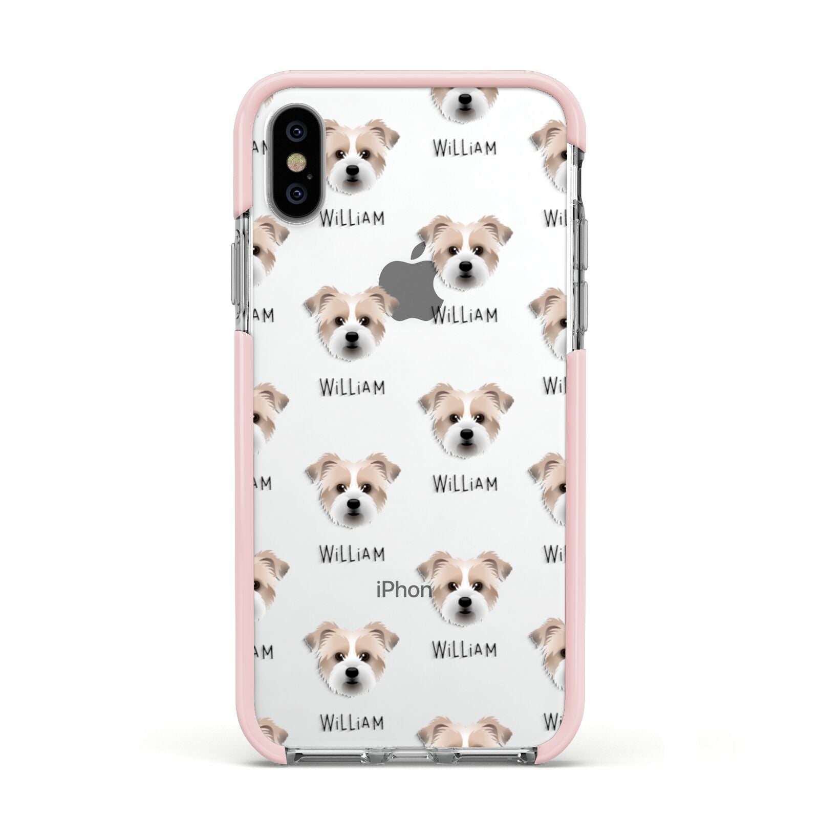 Jacktzu Icon with Name Apple iPhone Xs Impact Case Pink Edge on Silver Phone