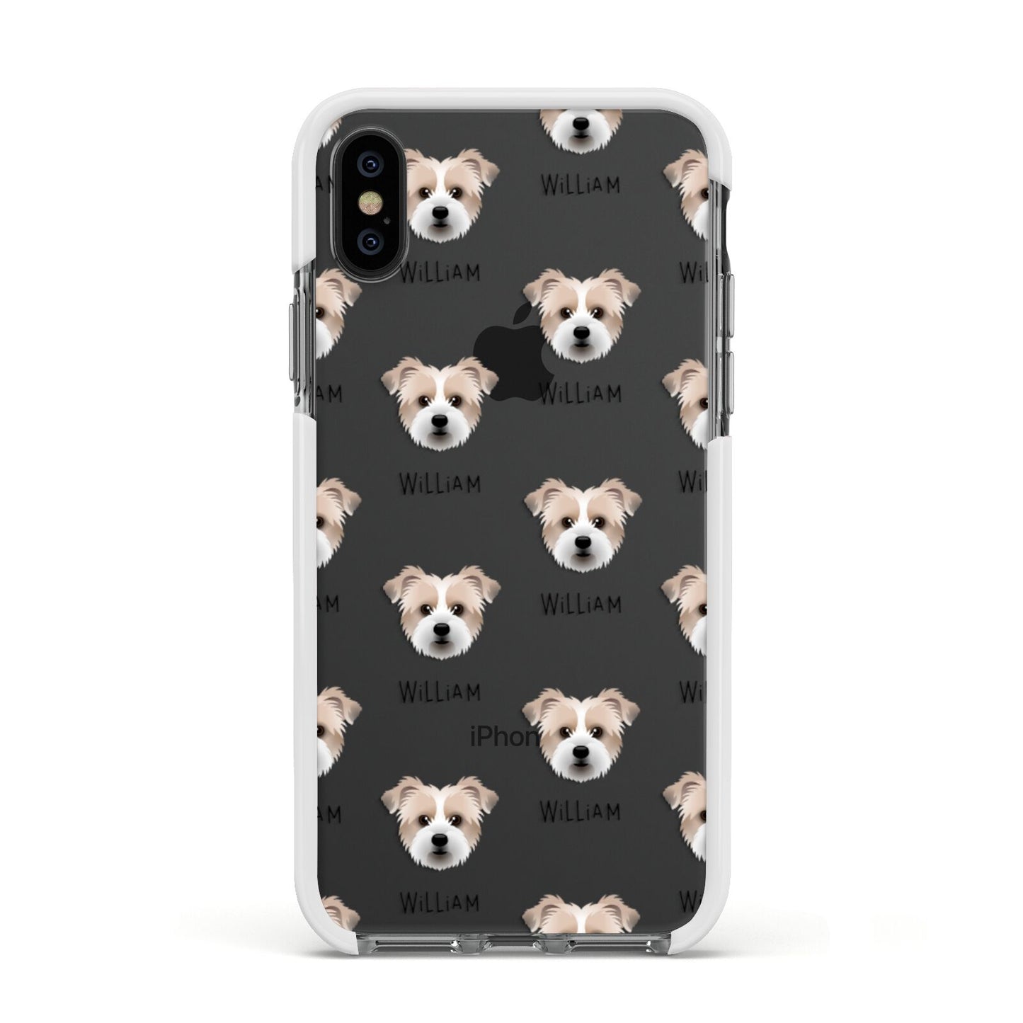 Jacktzu Icon with Name Apple iPhone Xs Impact Case White Edge on Black Phone