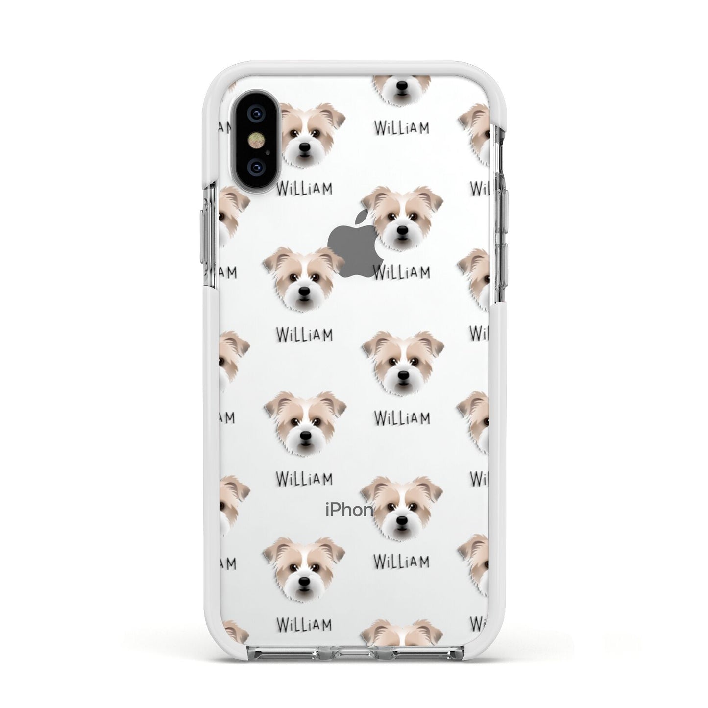 Jacktzu Icon with Name Apple iPhone Xs Impact Case White Edge on Silver Phone
