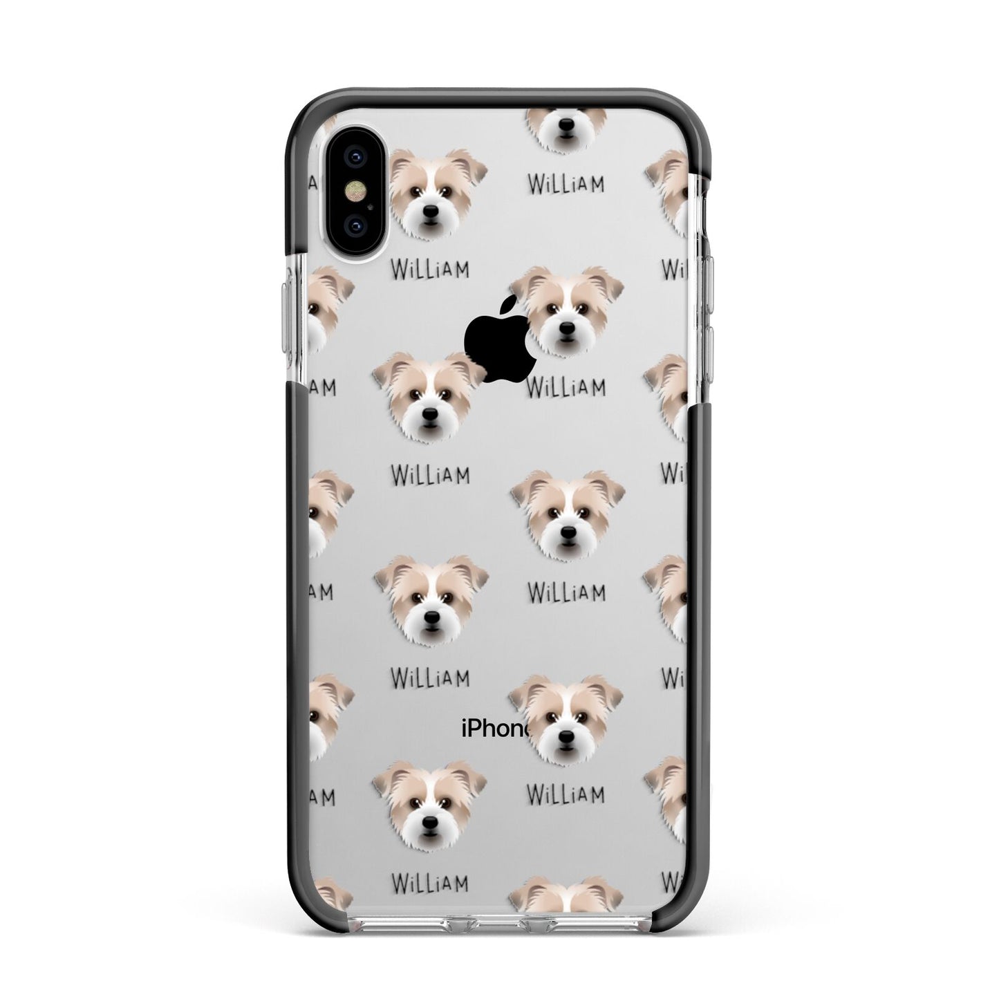 Jacktzu Icon with Name Apple iPhone Xs Max Impact Case Black Edge on Silver Phone