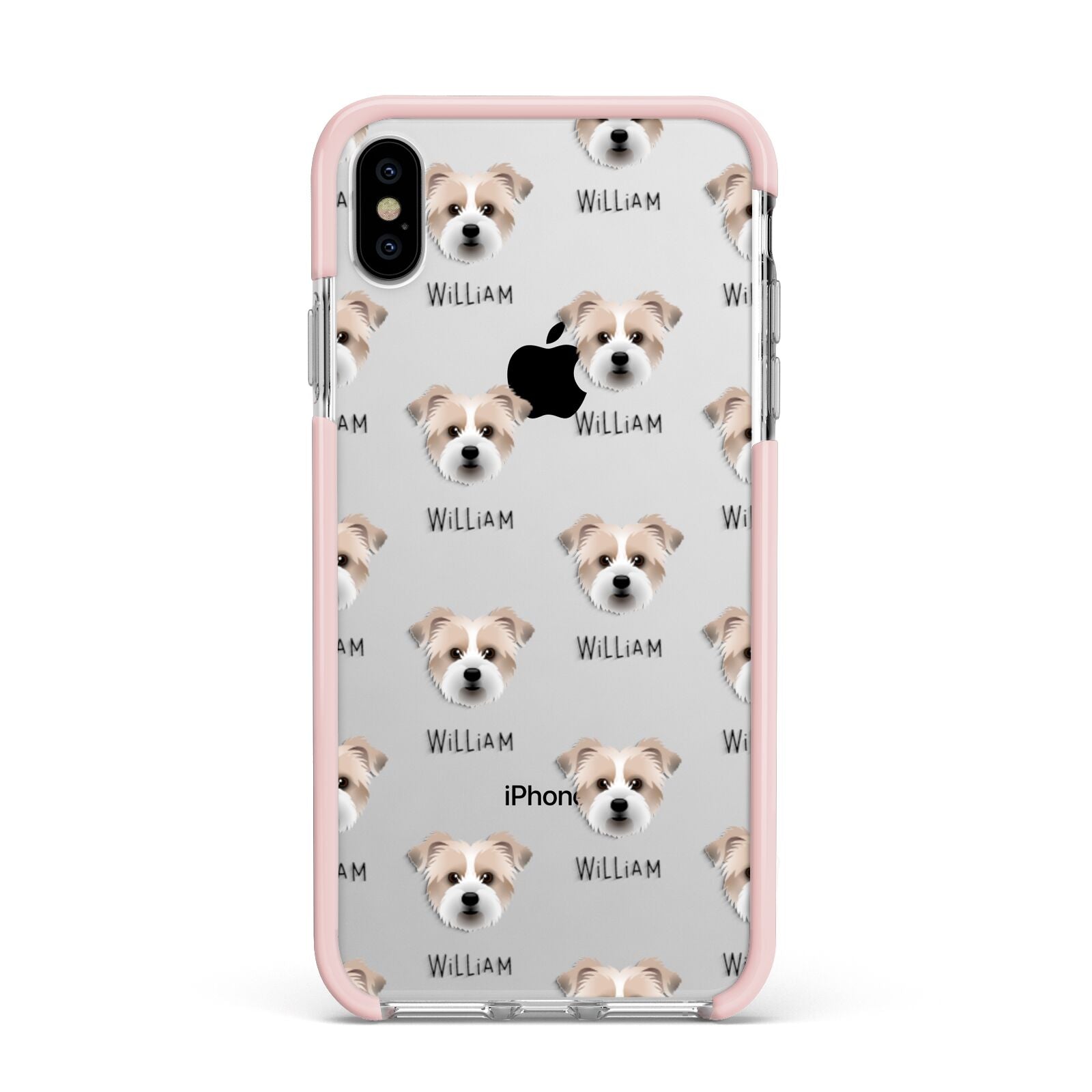 Jacktzu Icon with Name Apple iPhone Xs Max Impact Case Pink Edge on Silver Phone