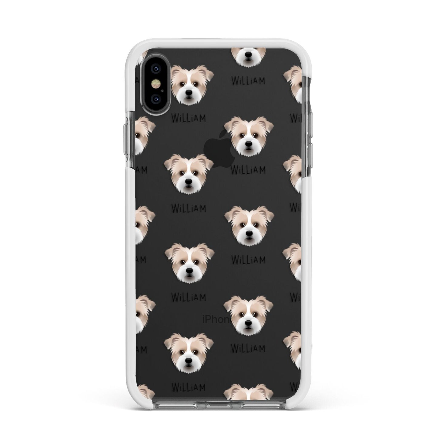 Jacktzu Icon with Name Apple iPhone Xs Max Impact Case White Edge on Black Phone