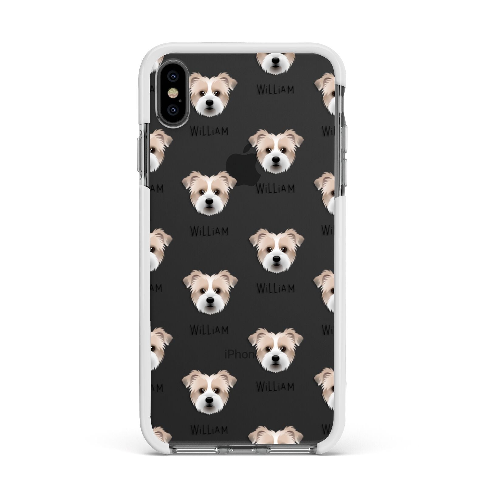 Jacktzu Icon with Name Apple iPhone Xs Max Impact Case White Edge on Black Phone