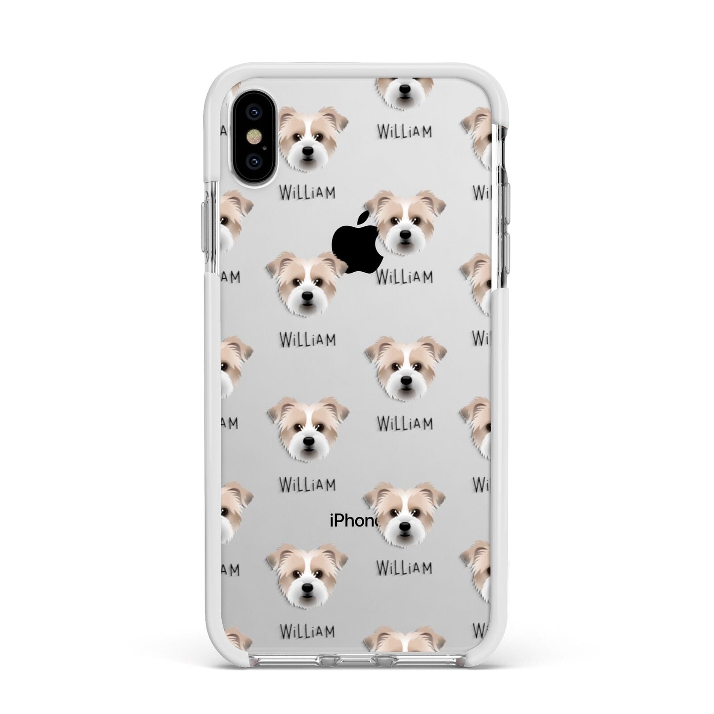 Jacktzu Icon with Name Apple iPhone Xs Max Impact Case White Edge on Silver Phone