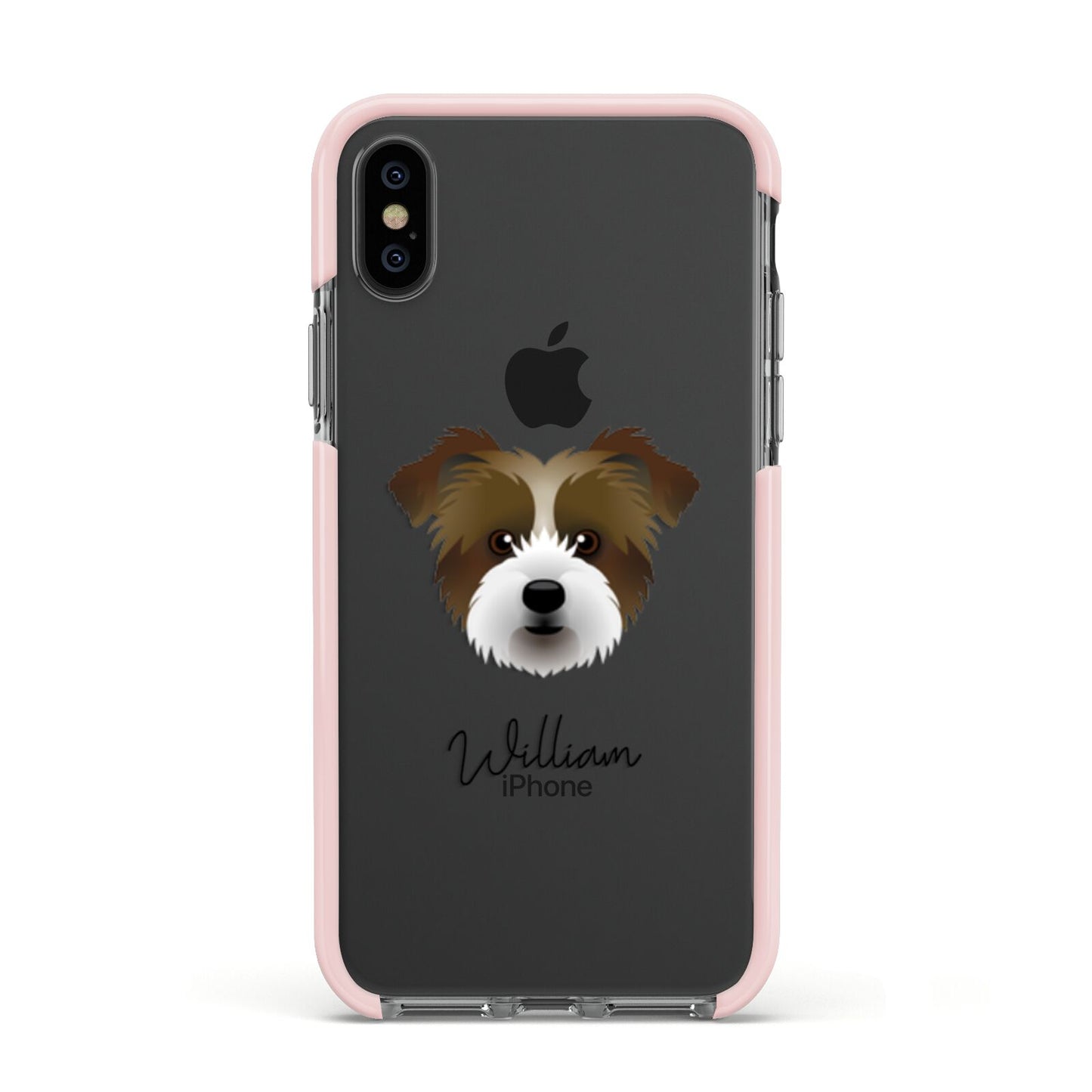 Jacktzu Personalised Apple iPhone Xs Impact Case Pink Edge on Black Phone