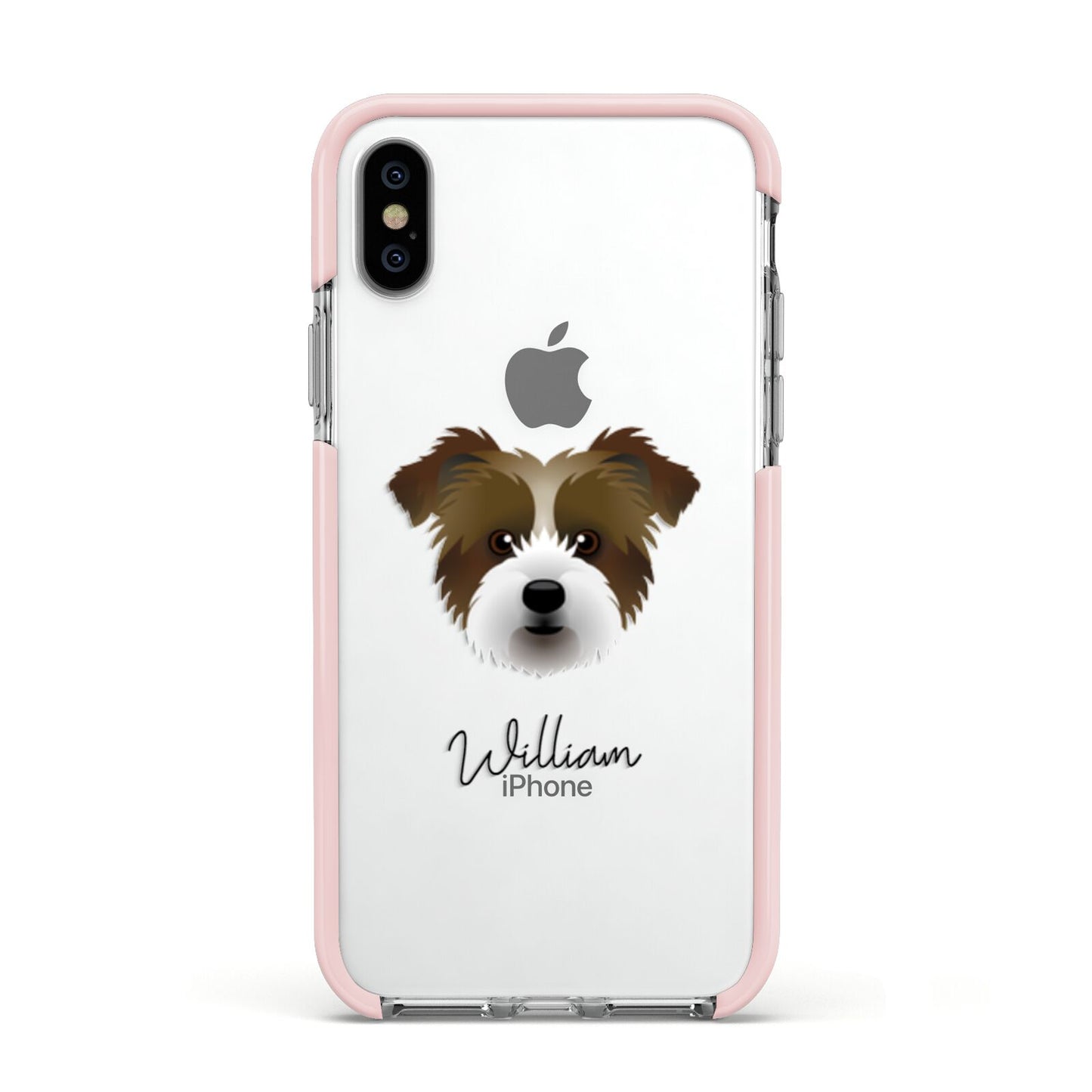 Jacktzu Personalised Apple iPhone Xs Impact Case Pink Edge on Silver Phone