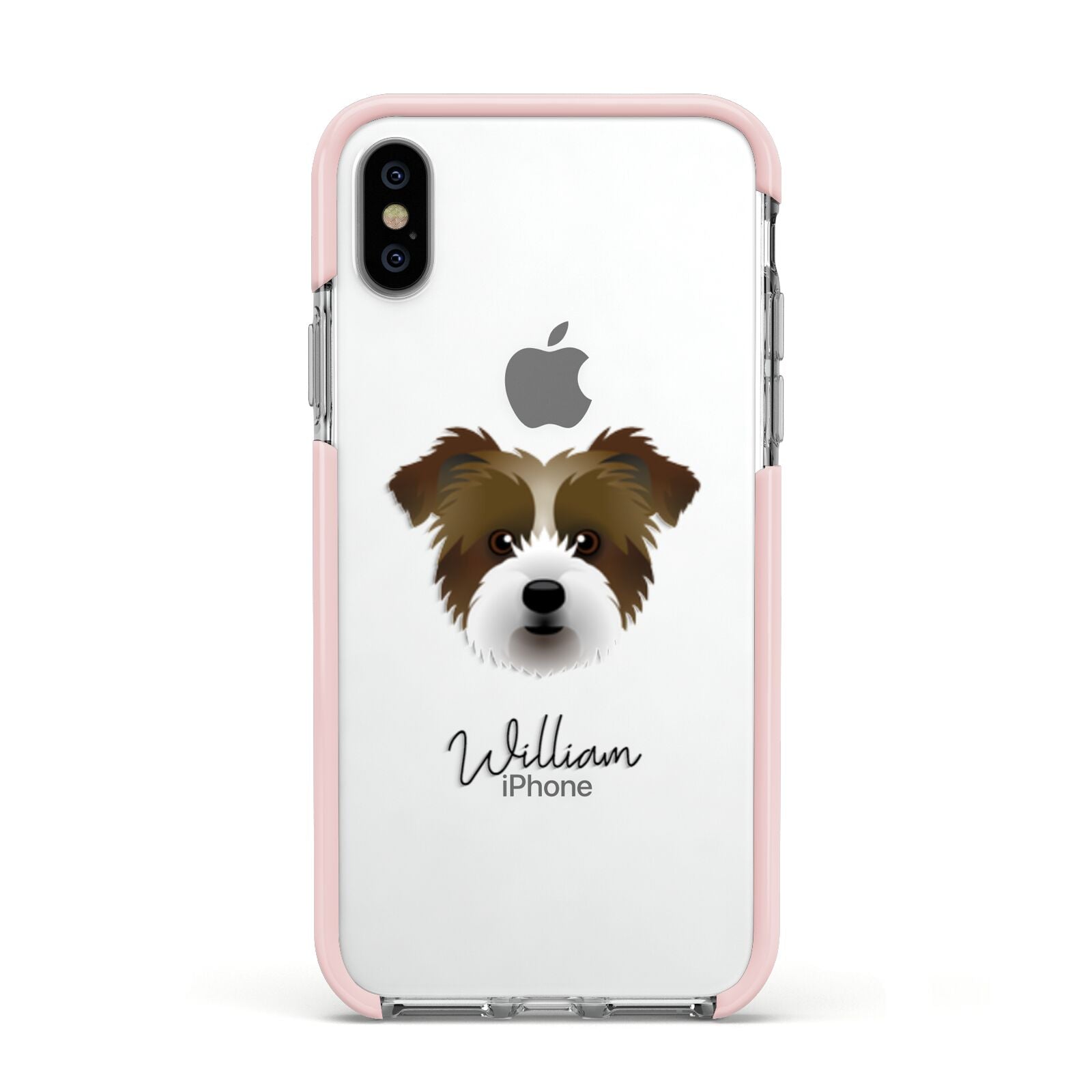 Jacktzu Personalised Apple iPhone Xs Impact Case Pink Edge on Silver Phone