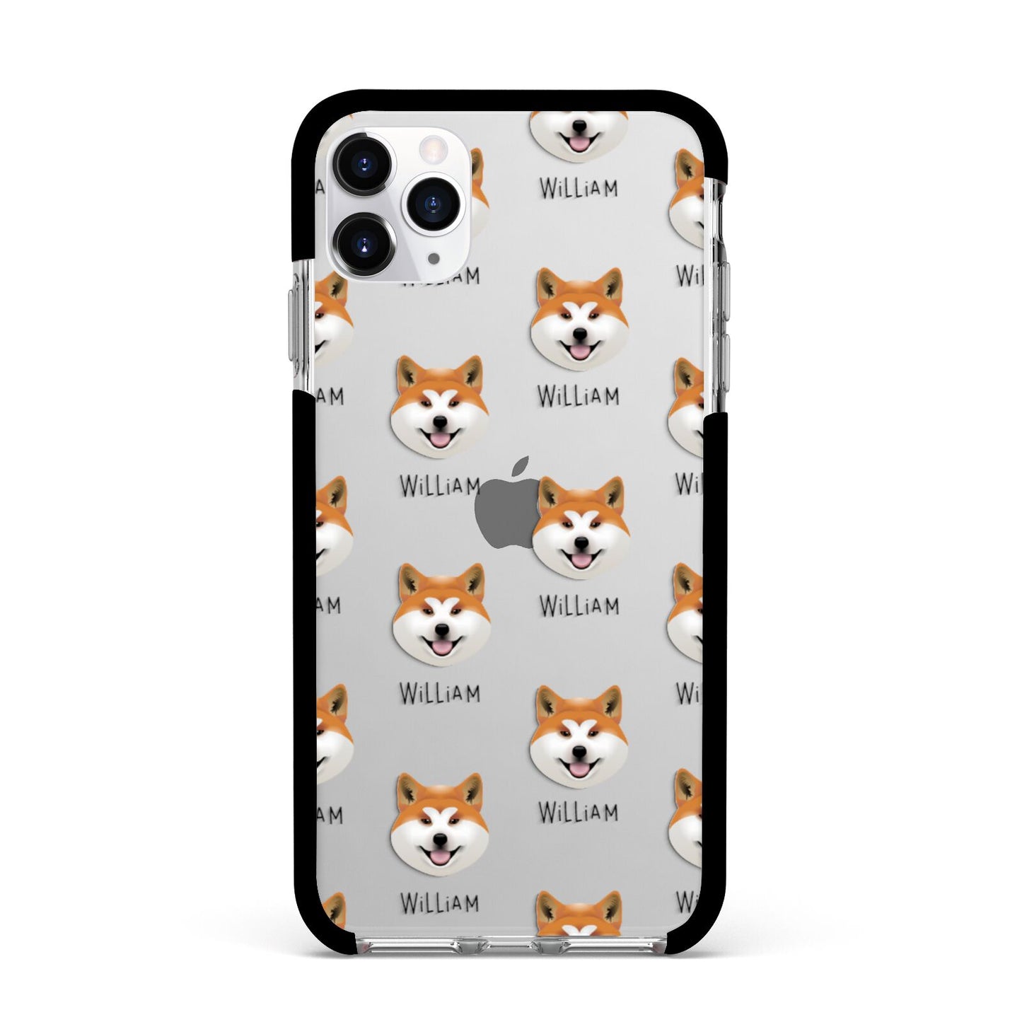 Japanese Akita Icon with Name Apple iPhone 11 Pro Max in Silver with Black Impact Case