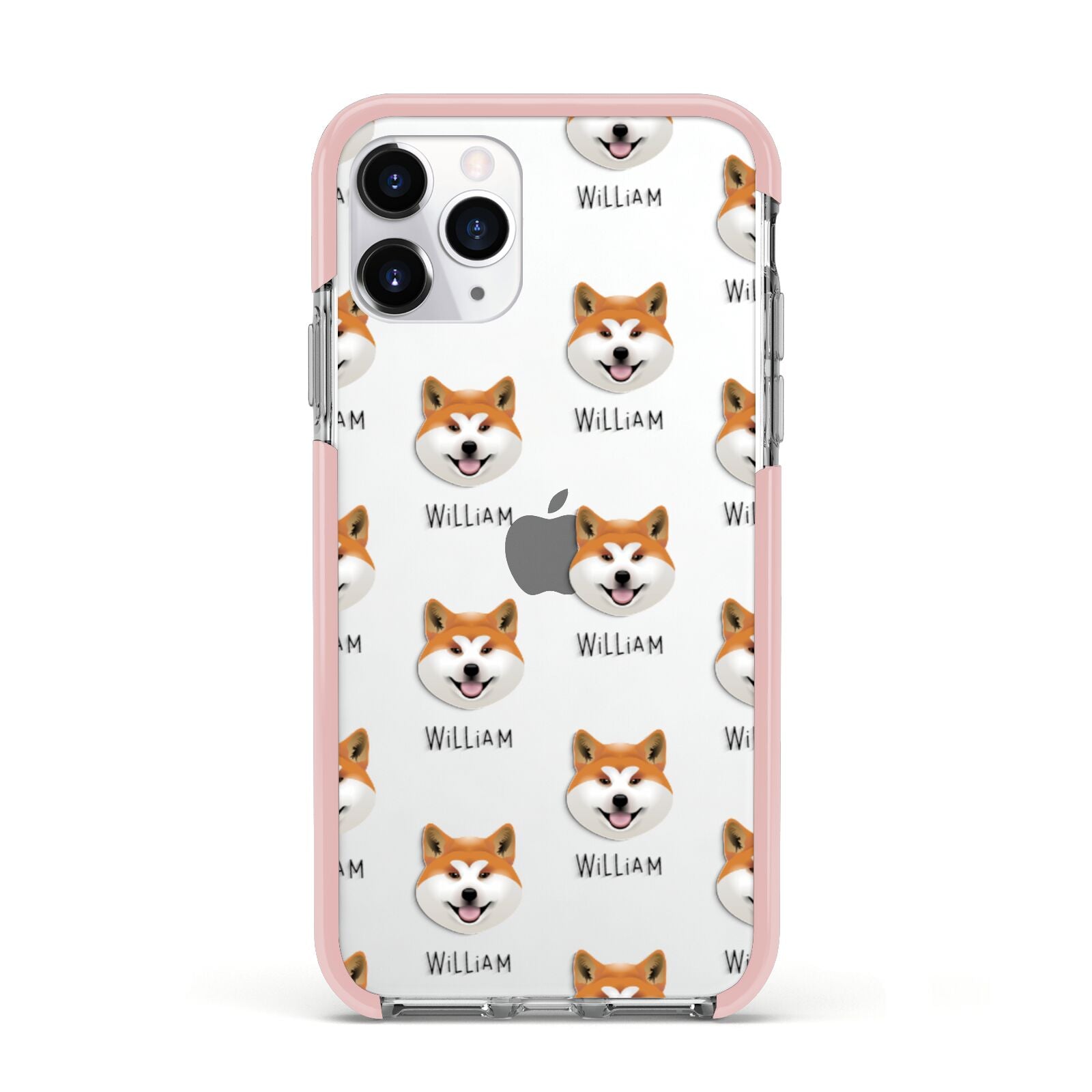 Japanese Akita Icon with Name Apple iPhone 11 Pro in Silver with Pink Impact Case