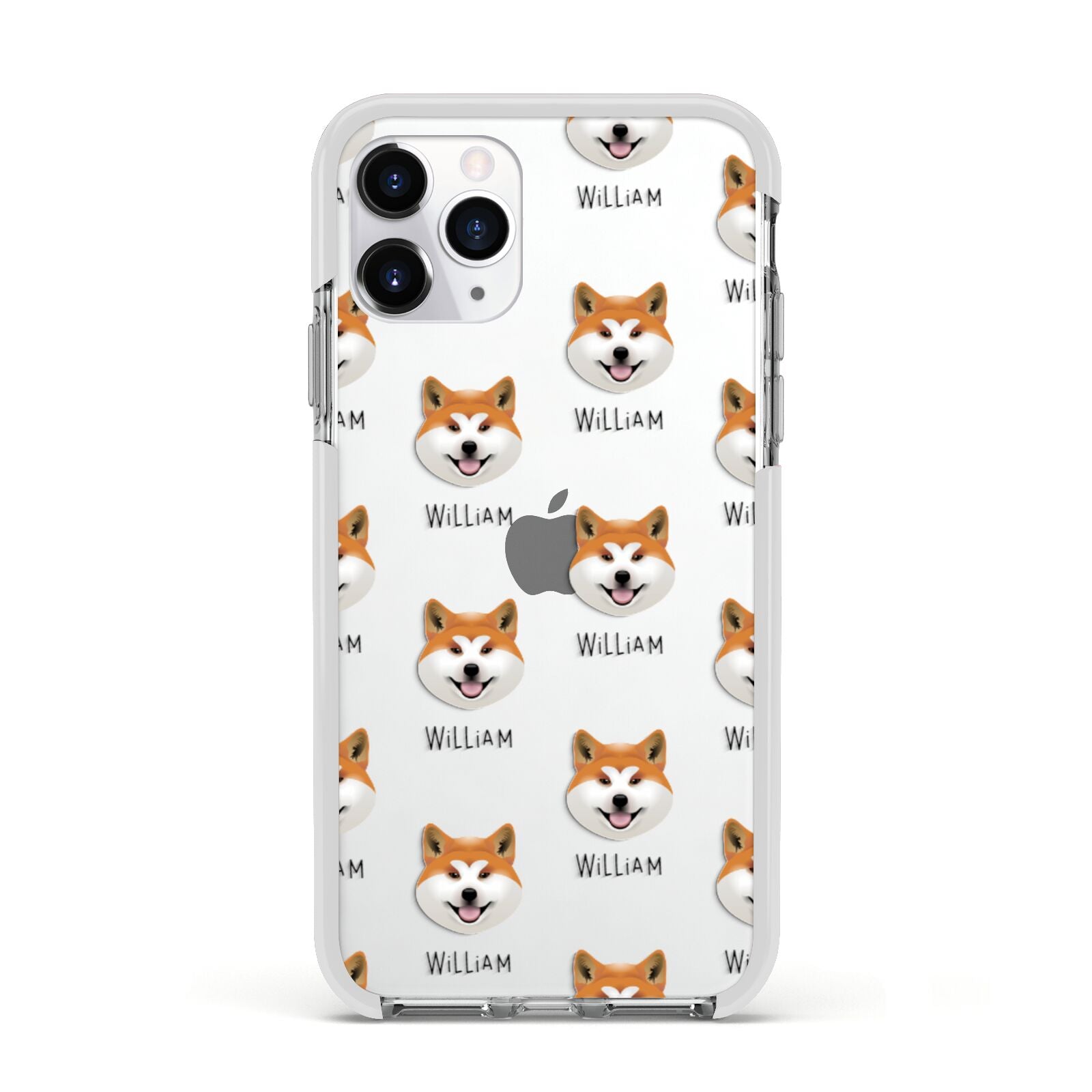 Japanese Akita Icon with Name Apple iPhone 11 Pro in Silver with White Impact Case