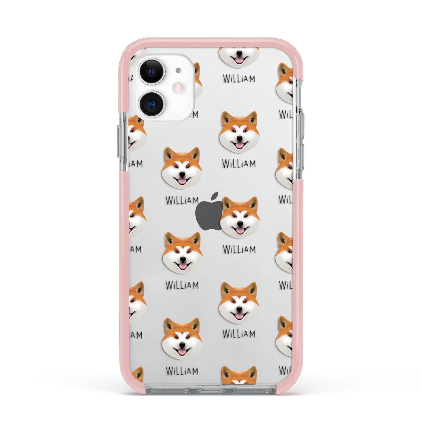 Japanese Akita Icon with Name Apple iPhone 11 in White with Pink Impact Case
