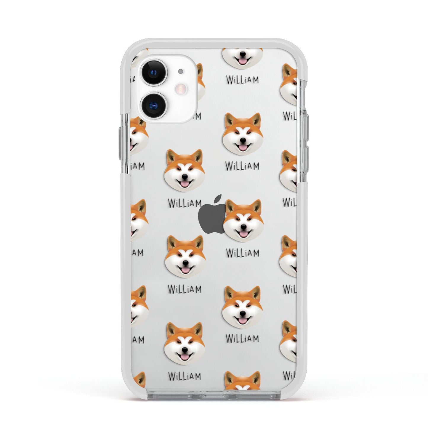 Japanese Akita Icon with Name Apple iPhone 11 in White with White Impact Case