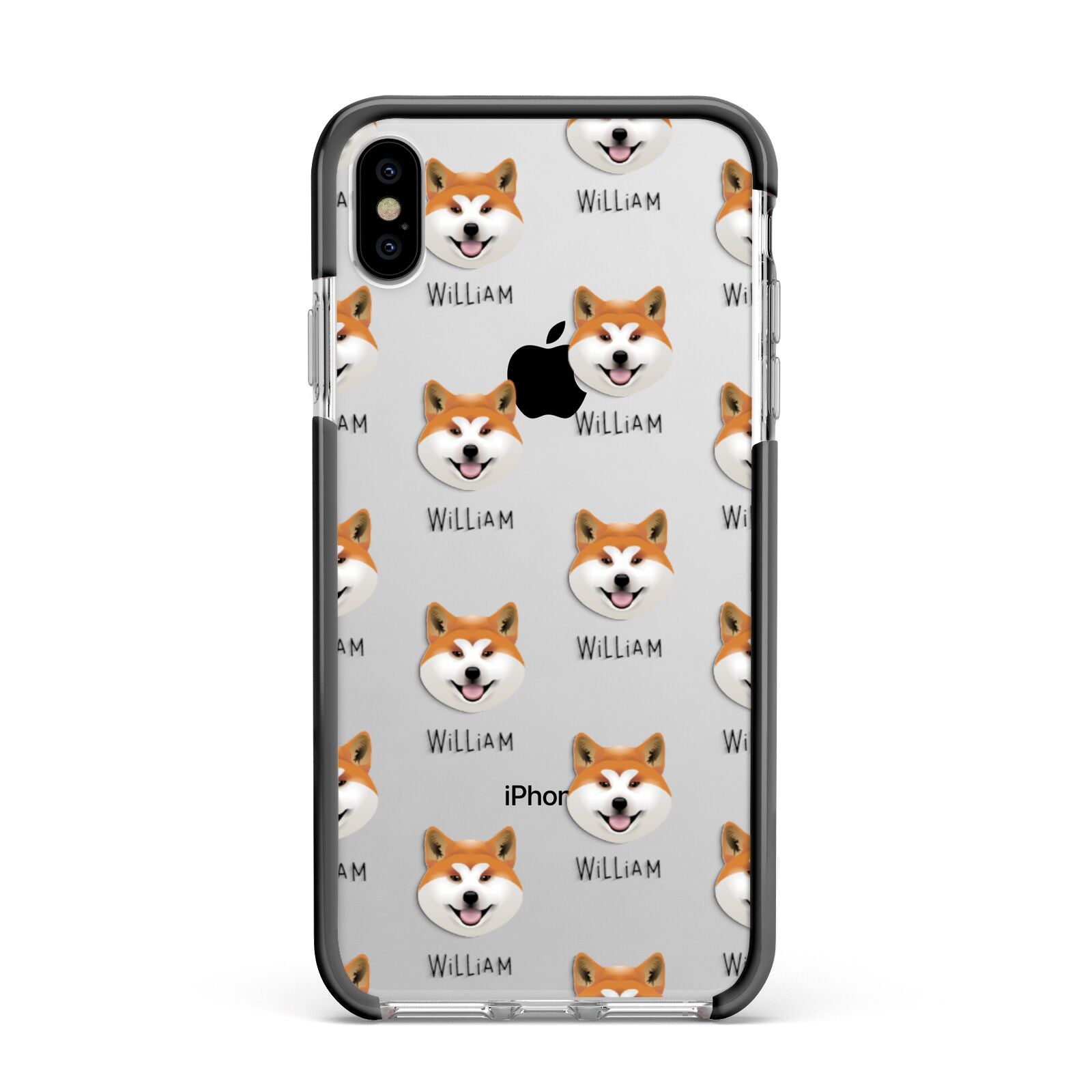Japanese Akita Icon with Name Apple iPhone Xs Max Impact Case Black Edge on Silver Phone