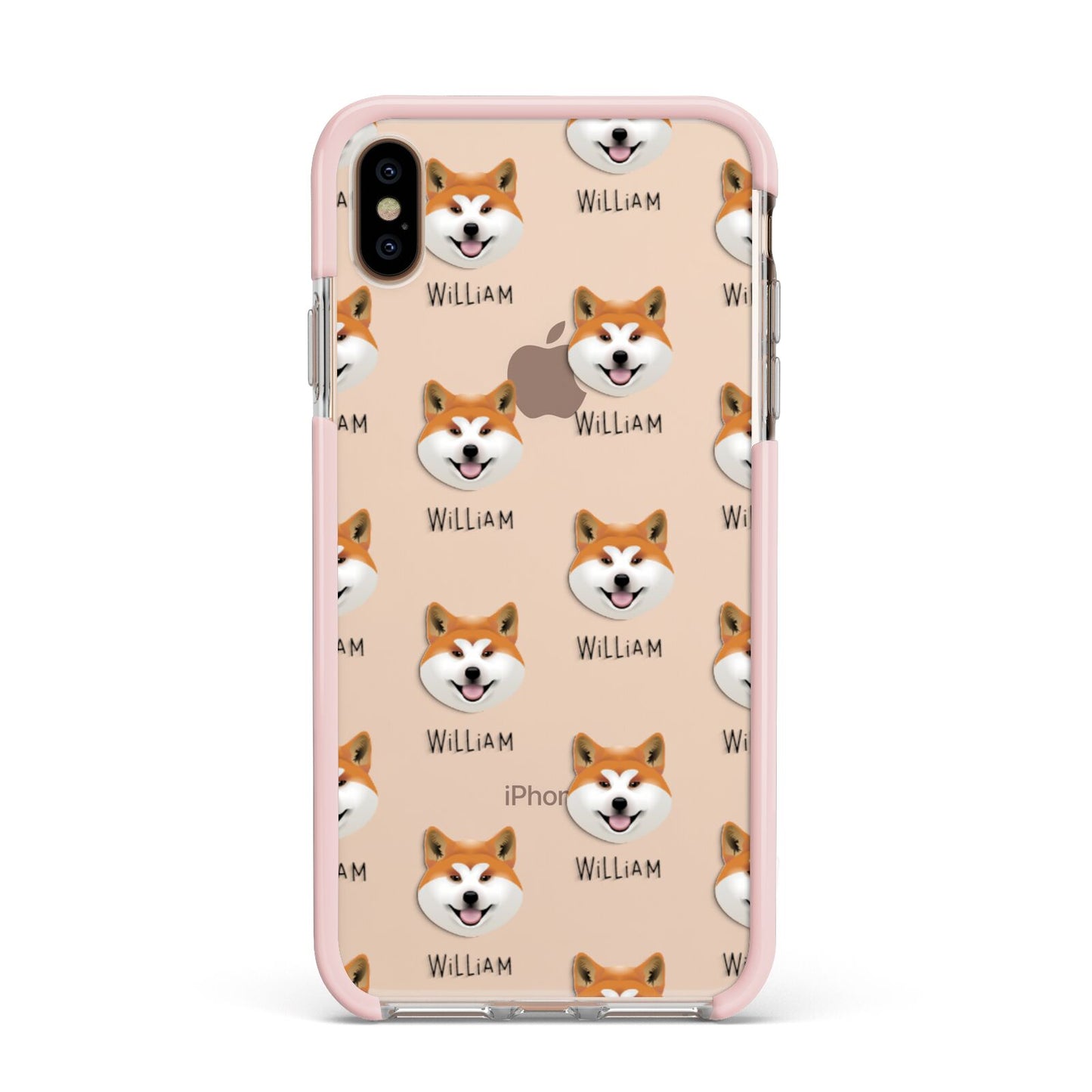 Japanese Akita Icon with Name Apple iPhone Xs Max Impact Case Pink Edge on Gold Phone