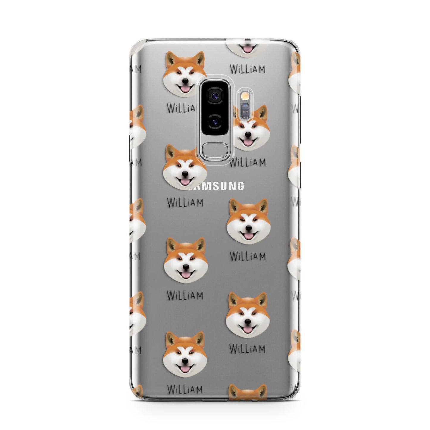 Japanese Akita Icon with Name Samsung Galaxy S9 Plus Case on Silver phone