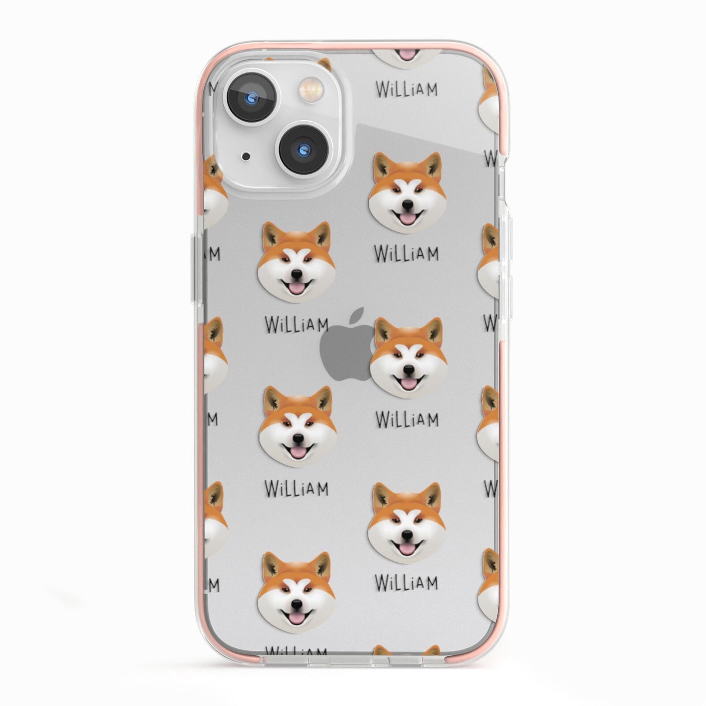 Japanese Akita Icon with Name iPhone 13 TPU Impact Case with Pink Edges