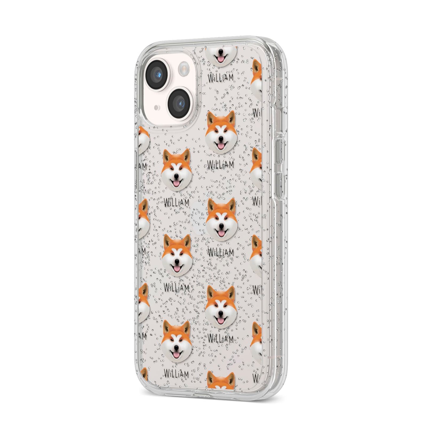 Japanese Akita Icon with Name iPhone 14 Glitter Tough Case Starlight Angled Image