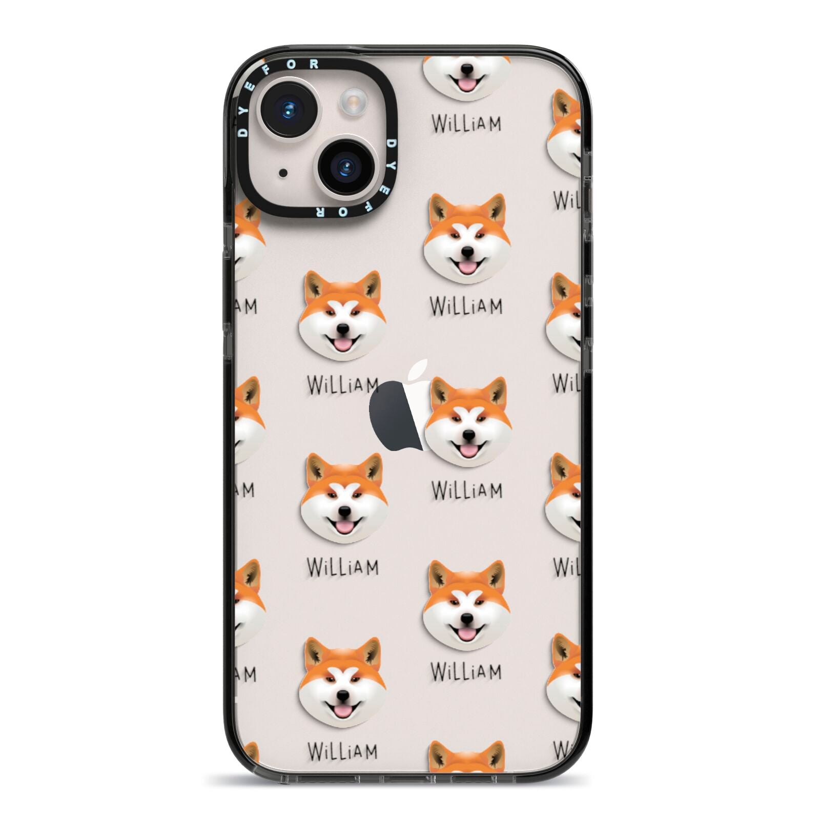 Japanese Akita Icon with Name iPhone 14 Plus Black Impact Case on Silver phone