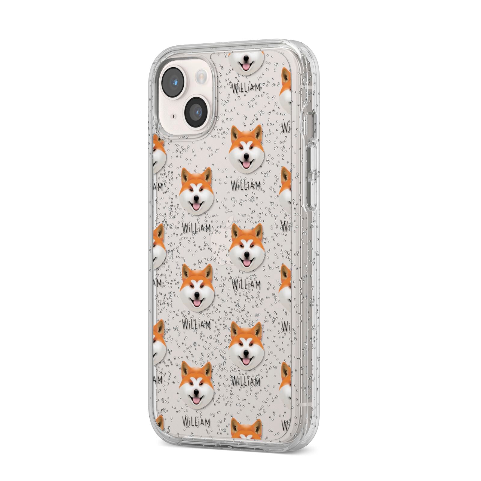 Japanese Akita Icon with Name iPhone 14 Plus Glitter Tough Case Starlight Angled Image