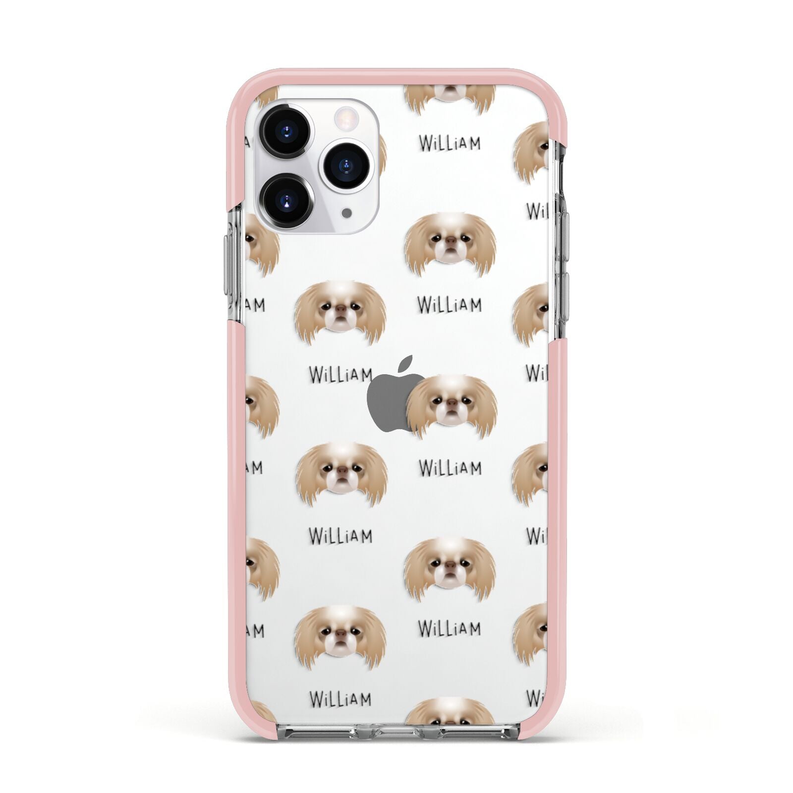 Japanese Chin Icon with Name Apple iPhone 11 Pro in Silver with Pink Impact Case