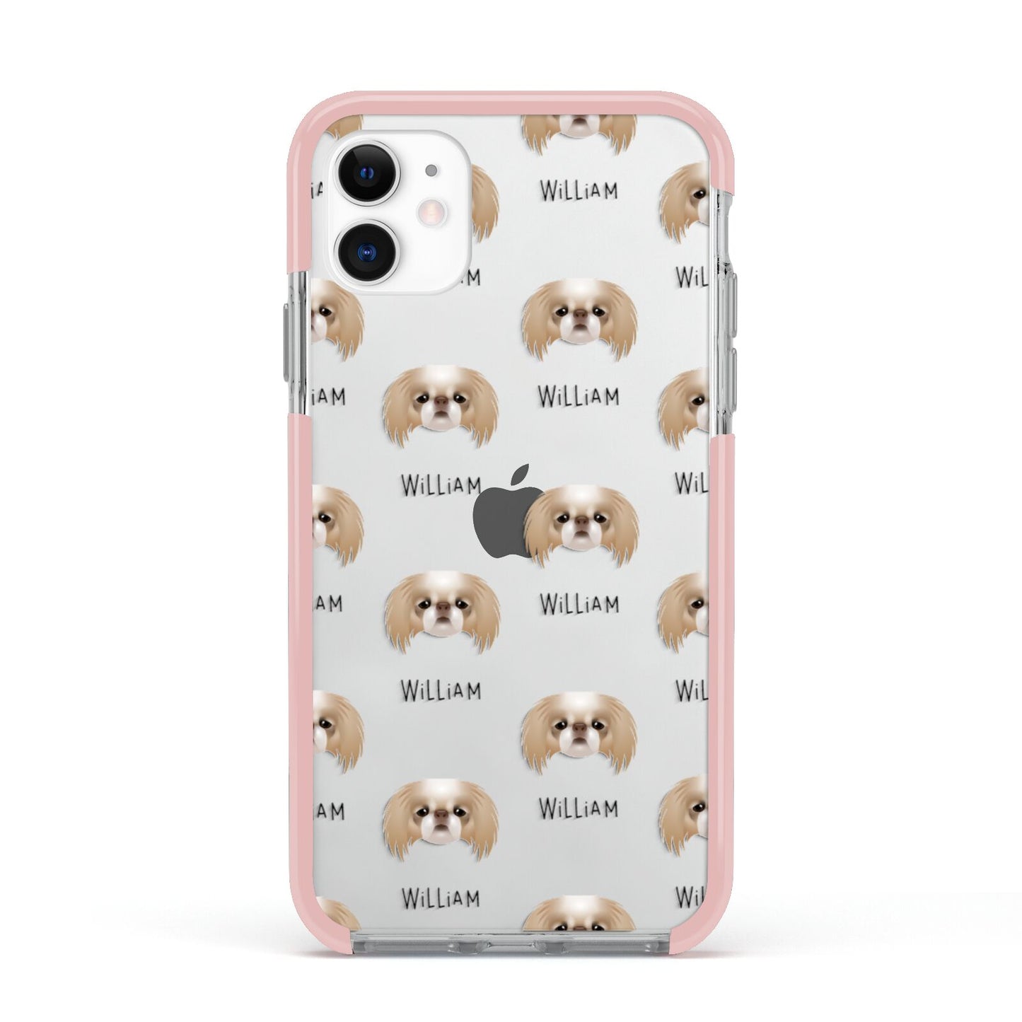 Japanese Chin Icon with Name Apple iPhone 11 in White with Pink Impact Case