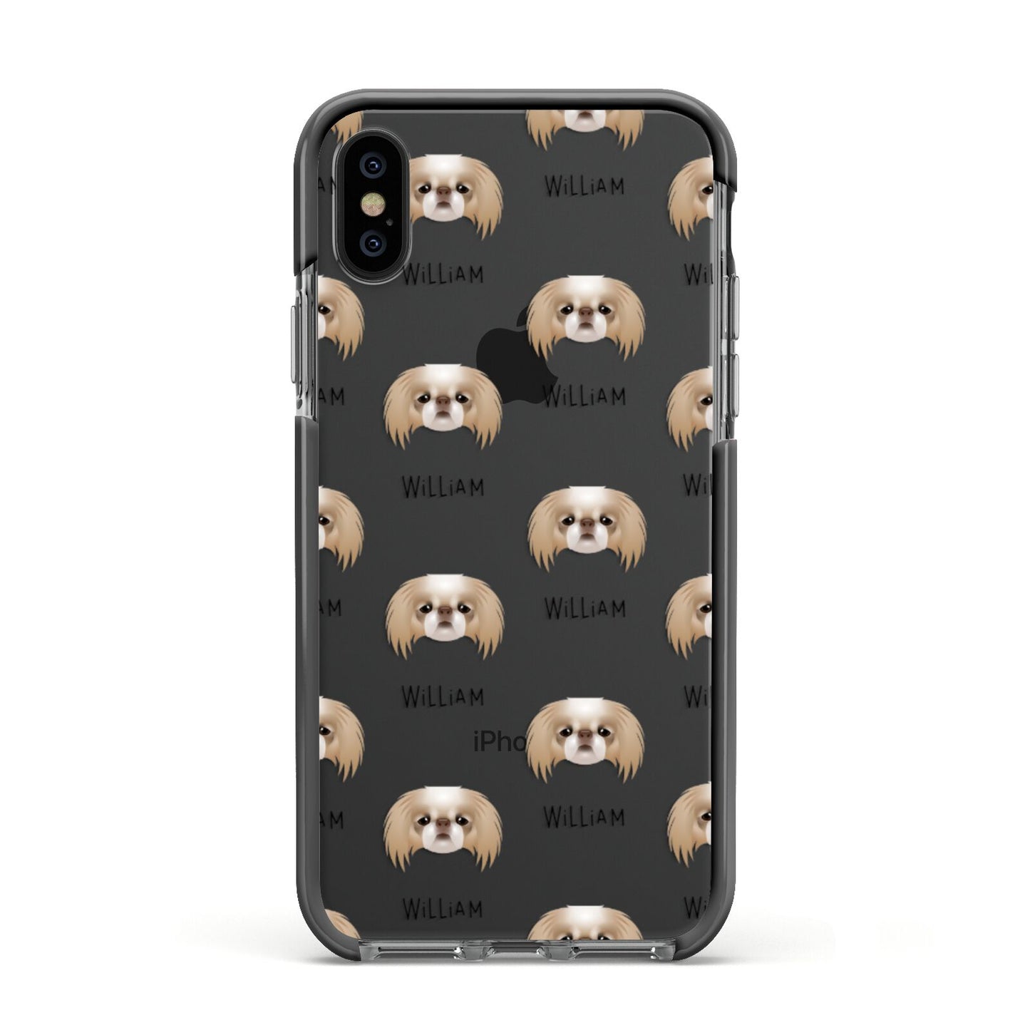 Japanese Chin Icon with Name Apple iPhone Xs Impact Case Black Edge on Black Phone