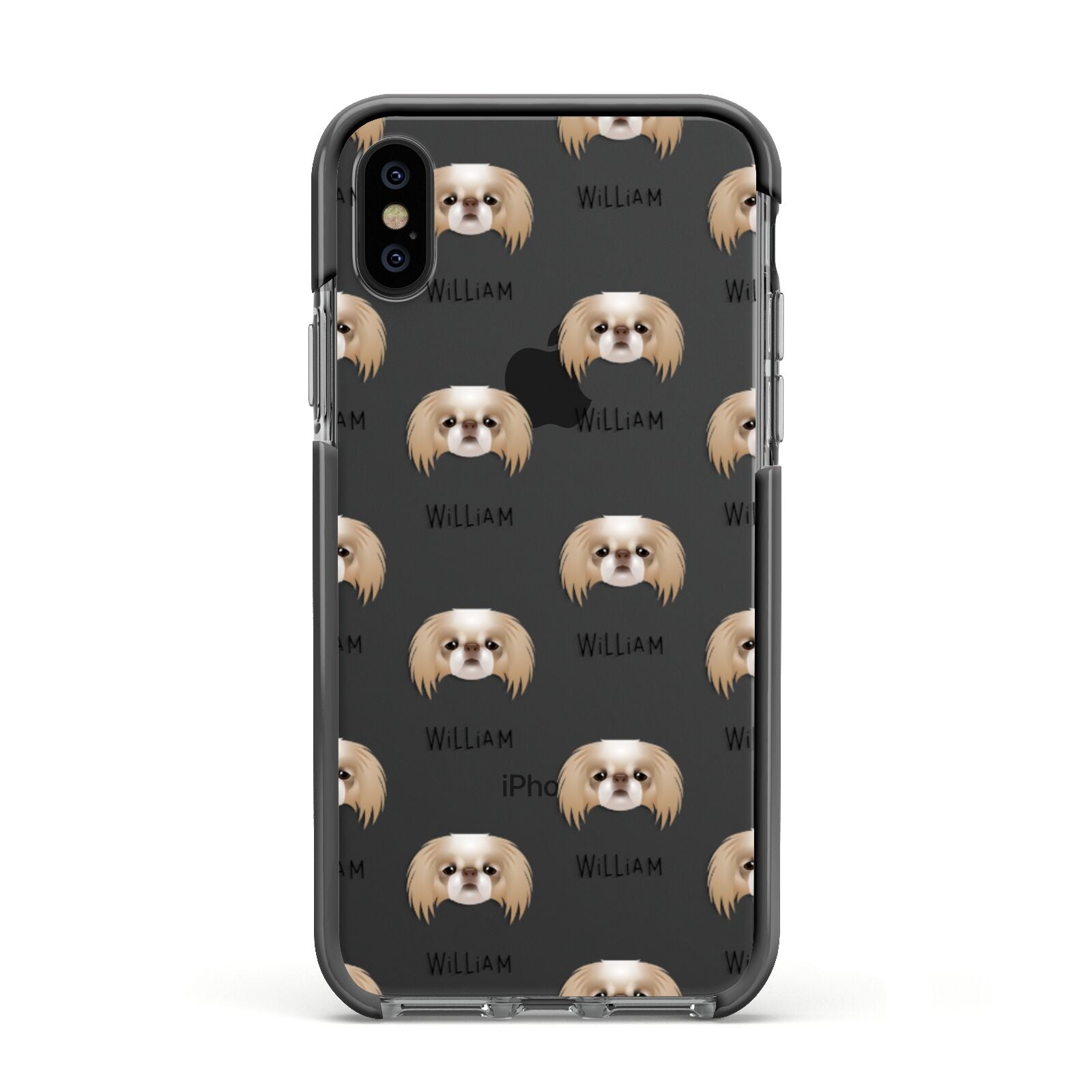 Japanese Chin Icon with Name Apple iPhone Xs Impact Case Black Edge on Black Phone