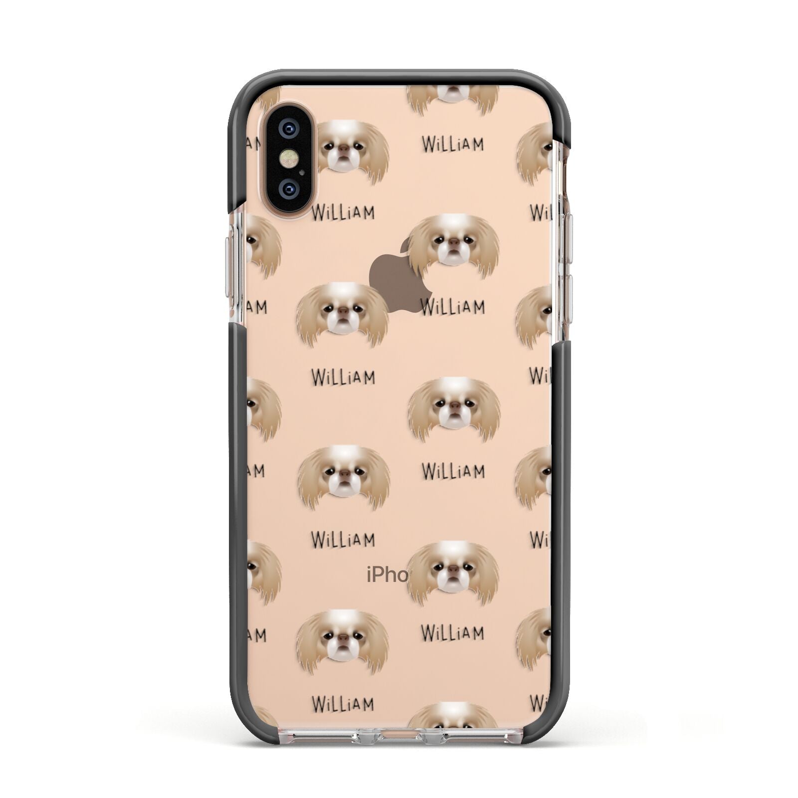 Japanese Chin Icon with Name Apple iPhone Xs Impact Case Black Edge on Gold Phone