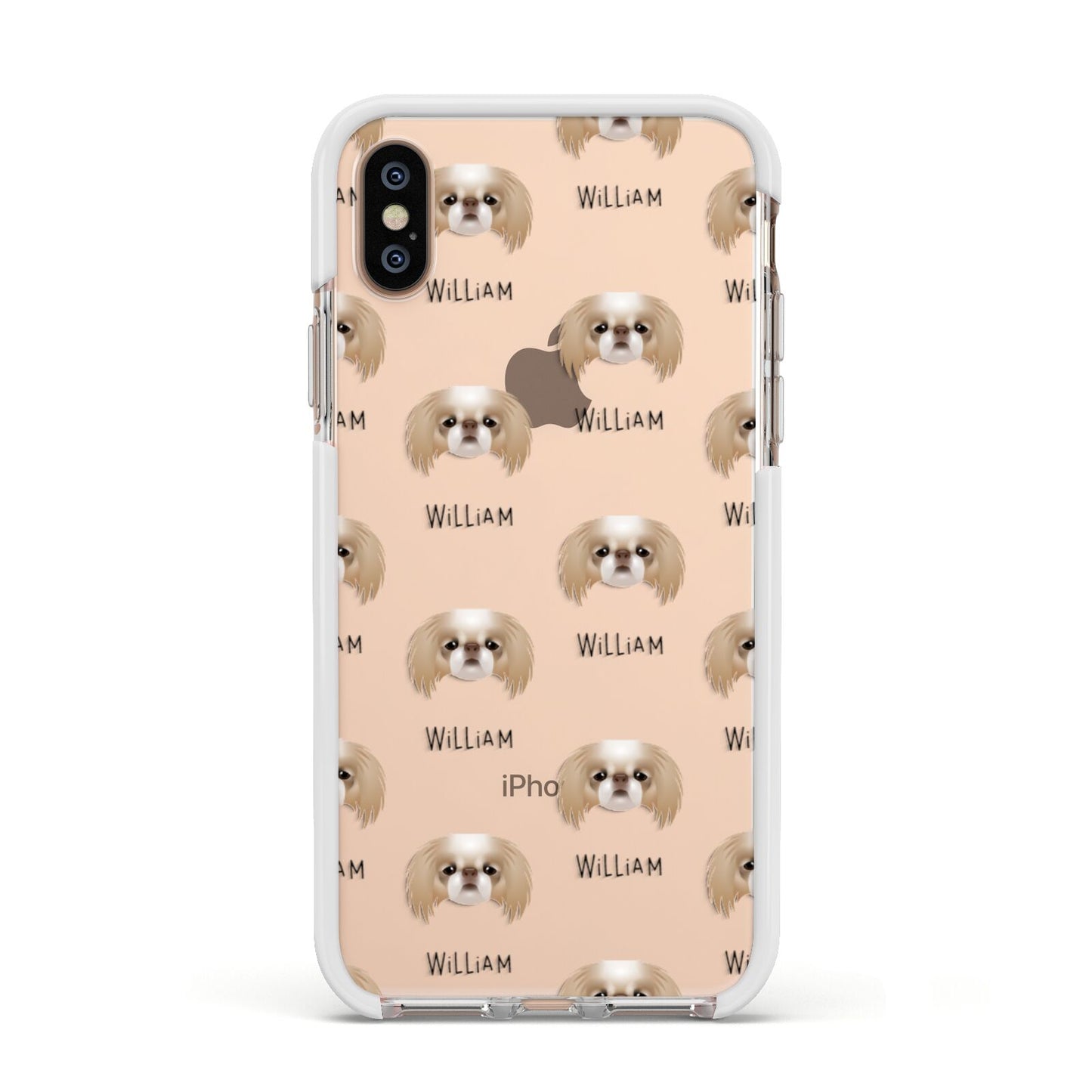 Japanese Chin Icon with Name Apple iPhone Xs Impact Case White Edge on Gold Phone