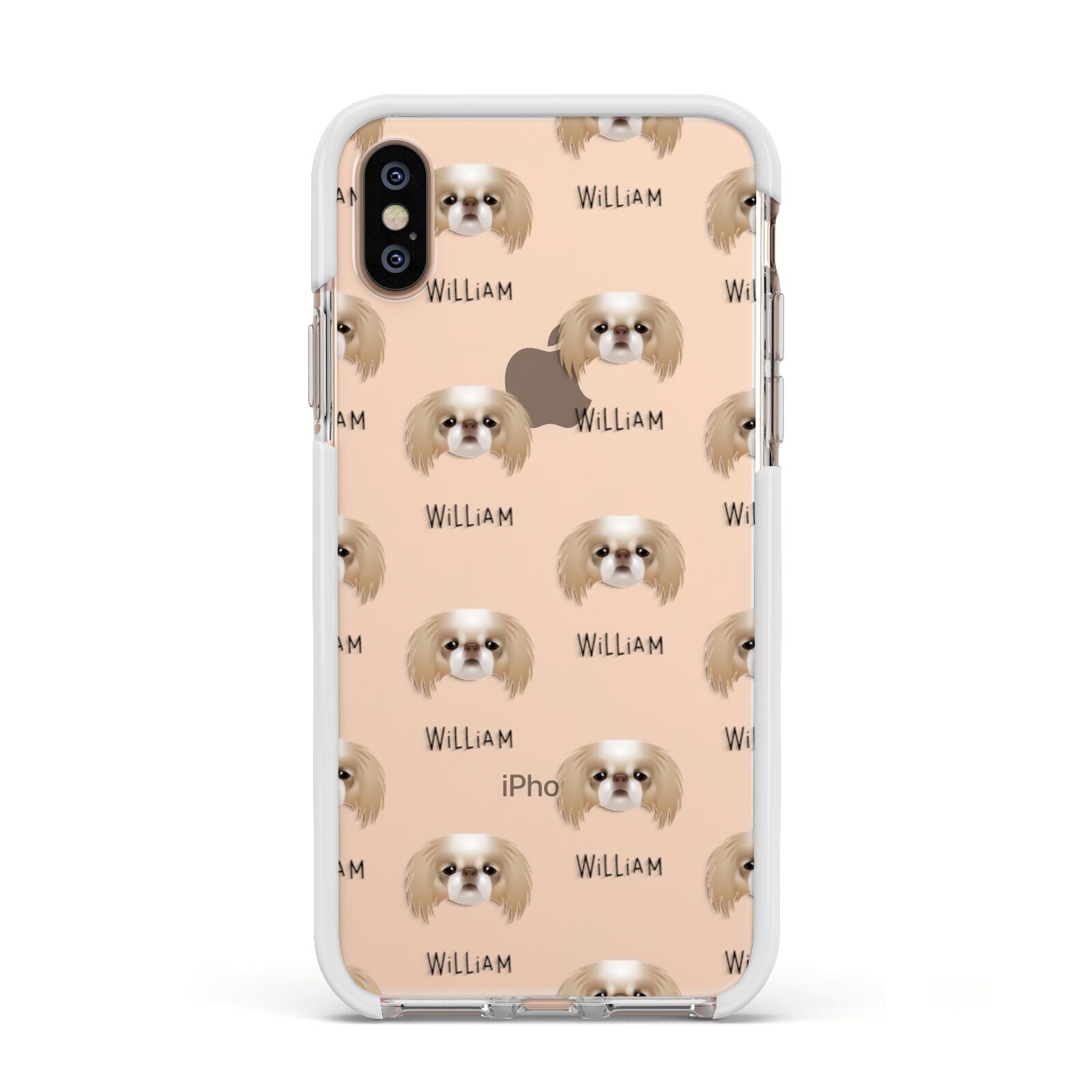 Japanese Chin Icon with Name Apple iPhone Xs Impact Case White Edge on Gold Phone