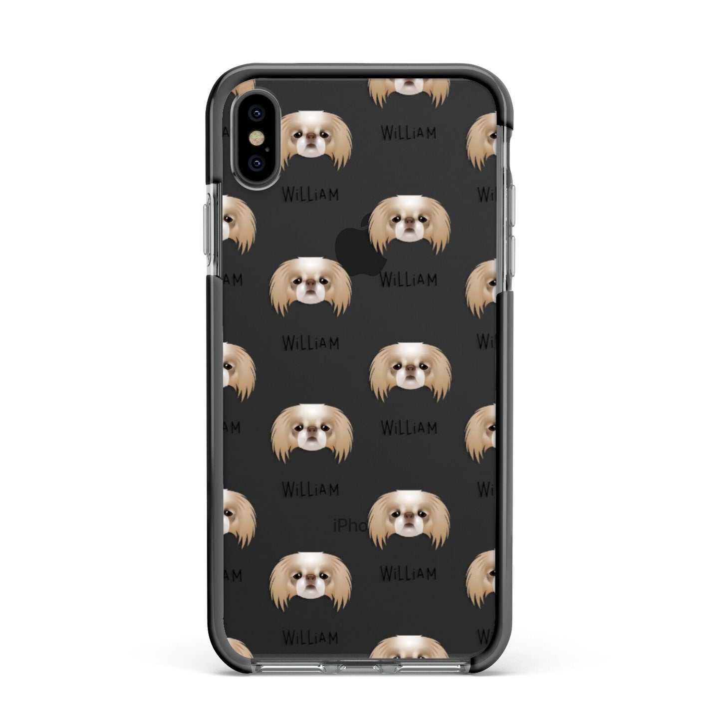 Japanese Chin Icon with Name Apple iPhone Xs Max Impact Case Black Edge on Black Phone