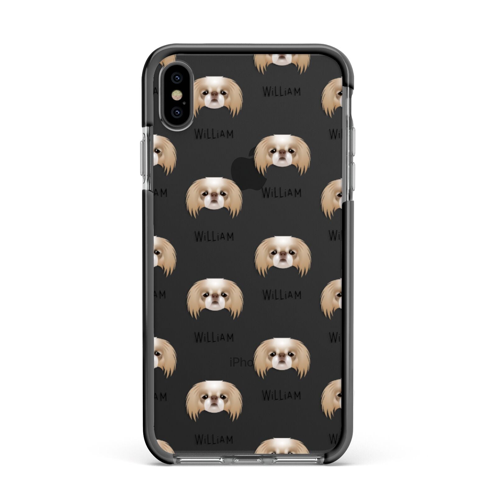 Japanese Chin Icon with Name Apple iPhone Xs Max Impact Case Black Edge on Black Phone