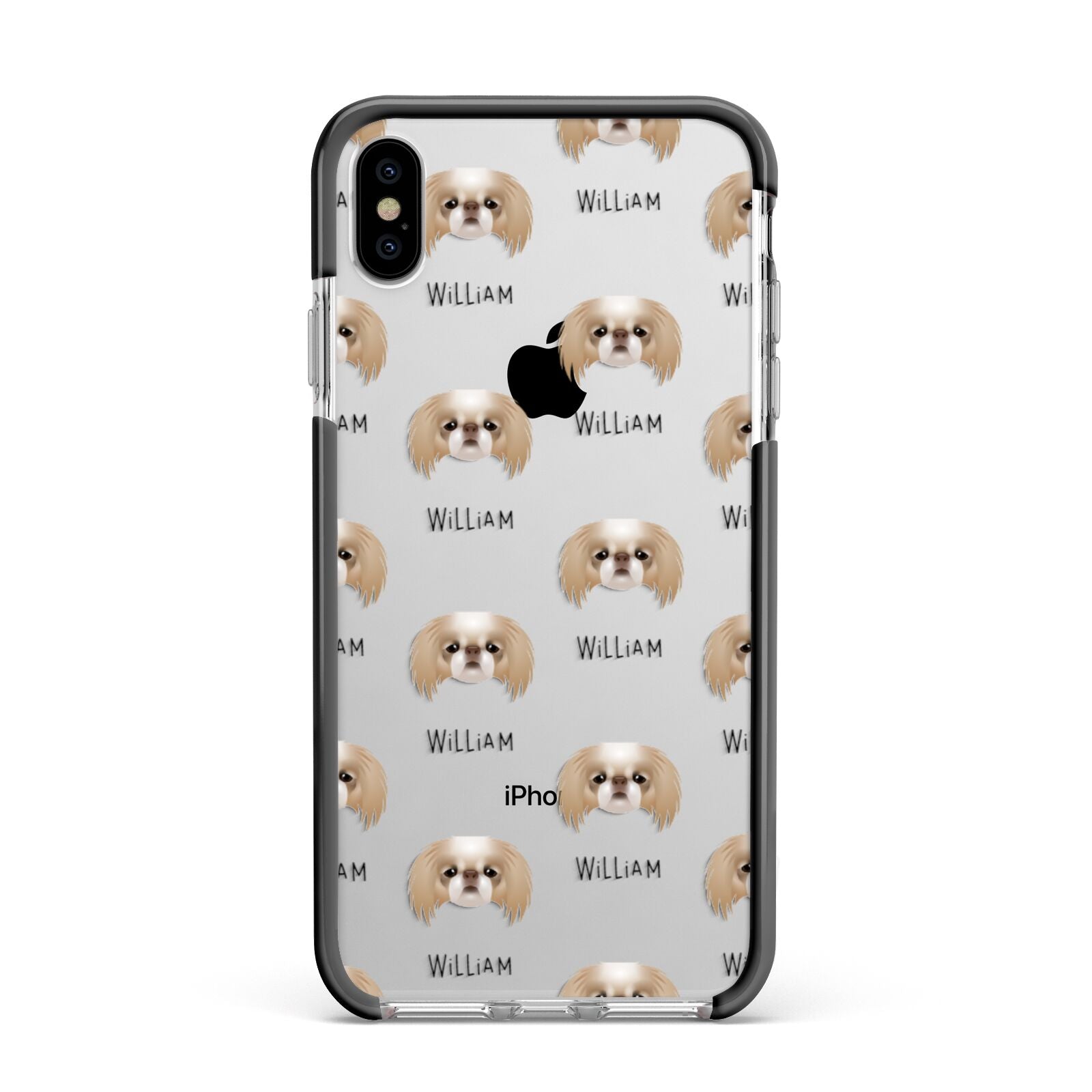 Japanese Chin Icon with Name Apple iPhone Xs Max Impact Case Black Edge on Silver Phone