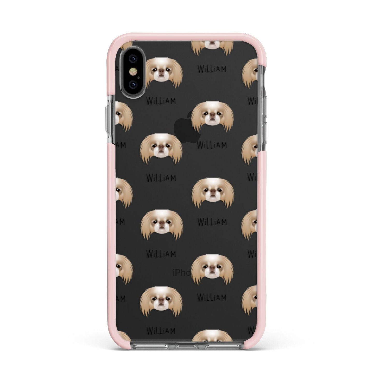 Japanese Chin Icon with Name Apple iPhone Xs Max Impact Case Pink Edge on Black Phone
